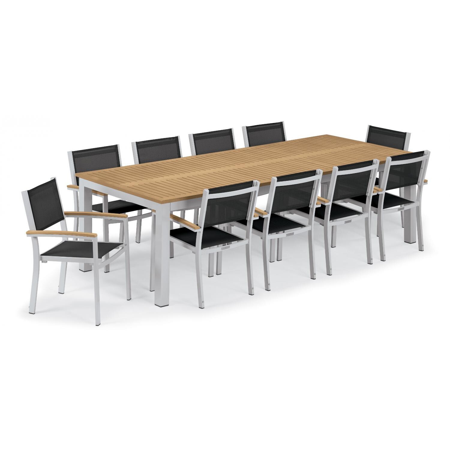 Travira 11 Piece Aluminum Patio Dining Set W/ 103 X 42 Inch Table and Tekwood Natural Tabletop By Oxford Garden - Black Sling thumbnail