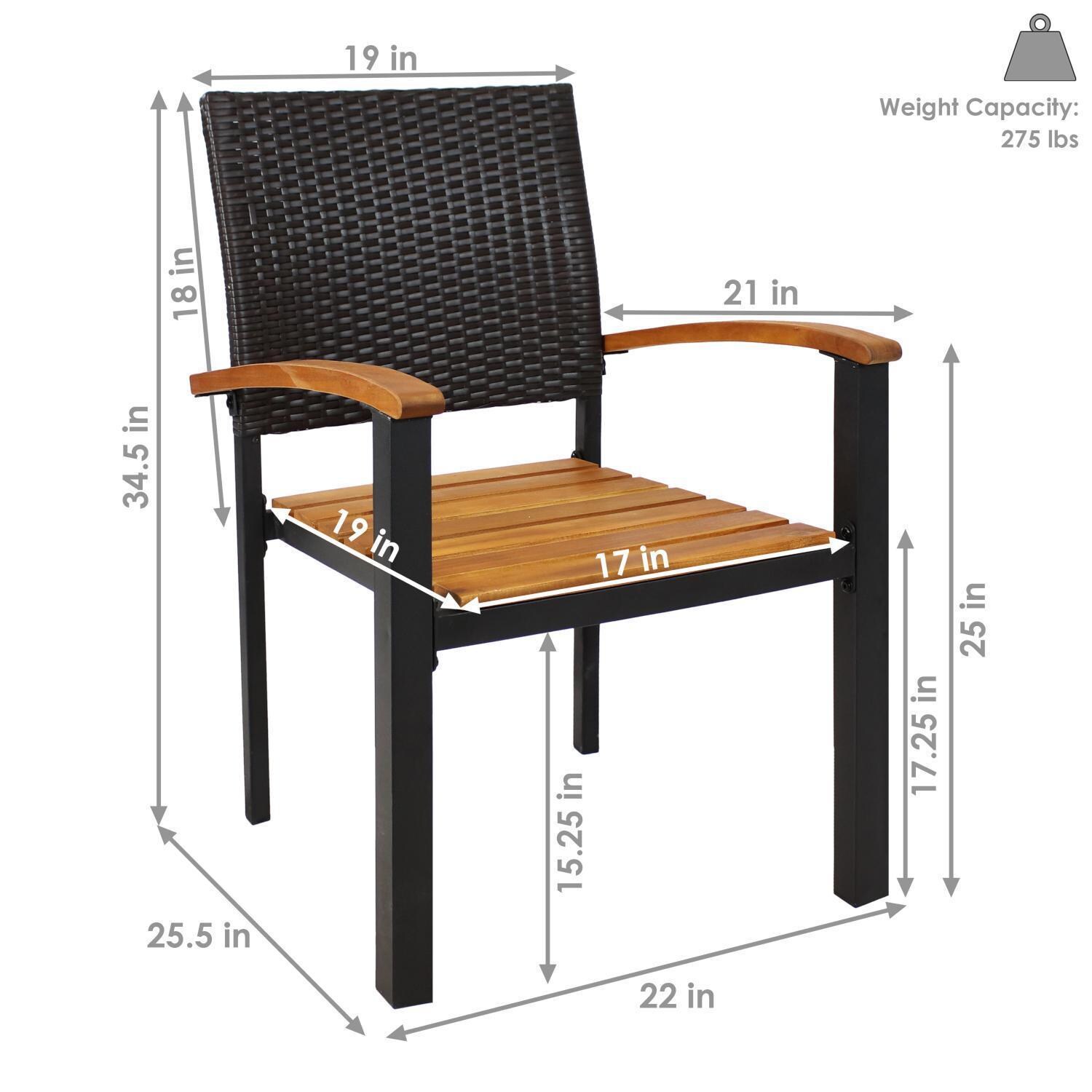 Ultimate Patio Malachi Acacia Wood & Resin Rattan Outdoor Patio Armchairs - Dimensional - Diagram thumbnail