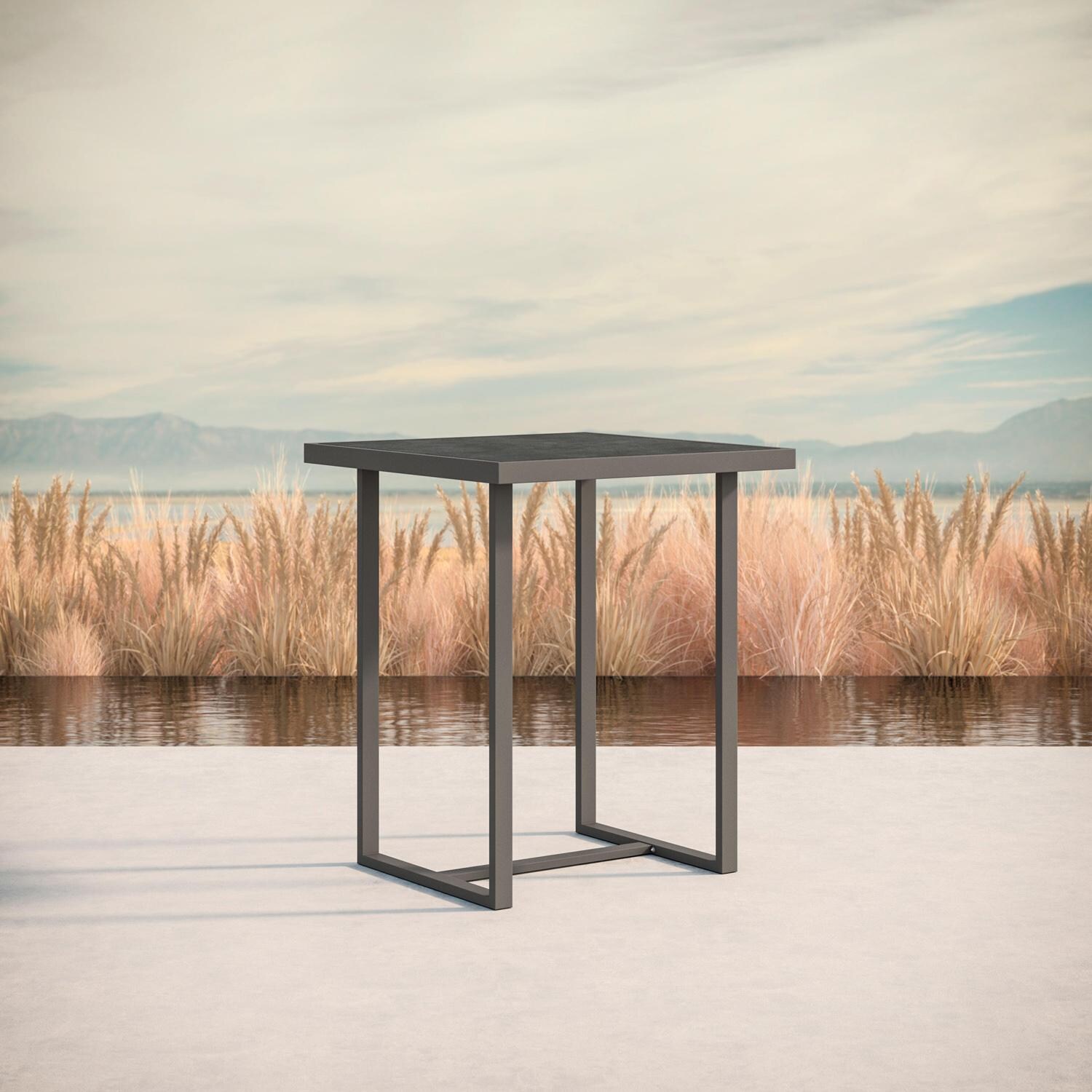 Pavia 35 Inch Charcoal Aluminum Bar Table W/ Micron Dekton Top By Azzurro Living