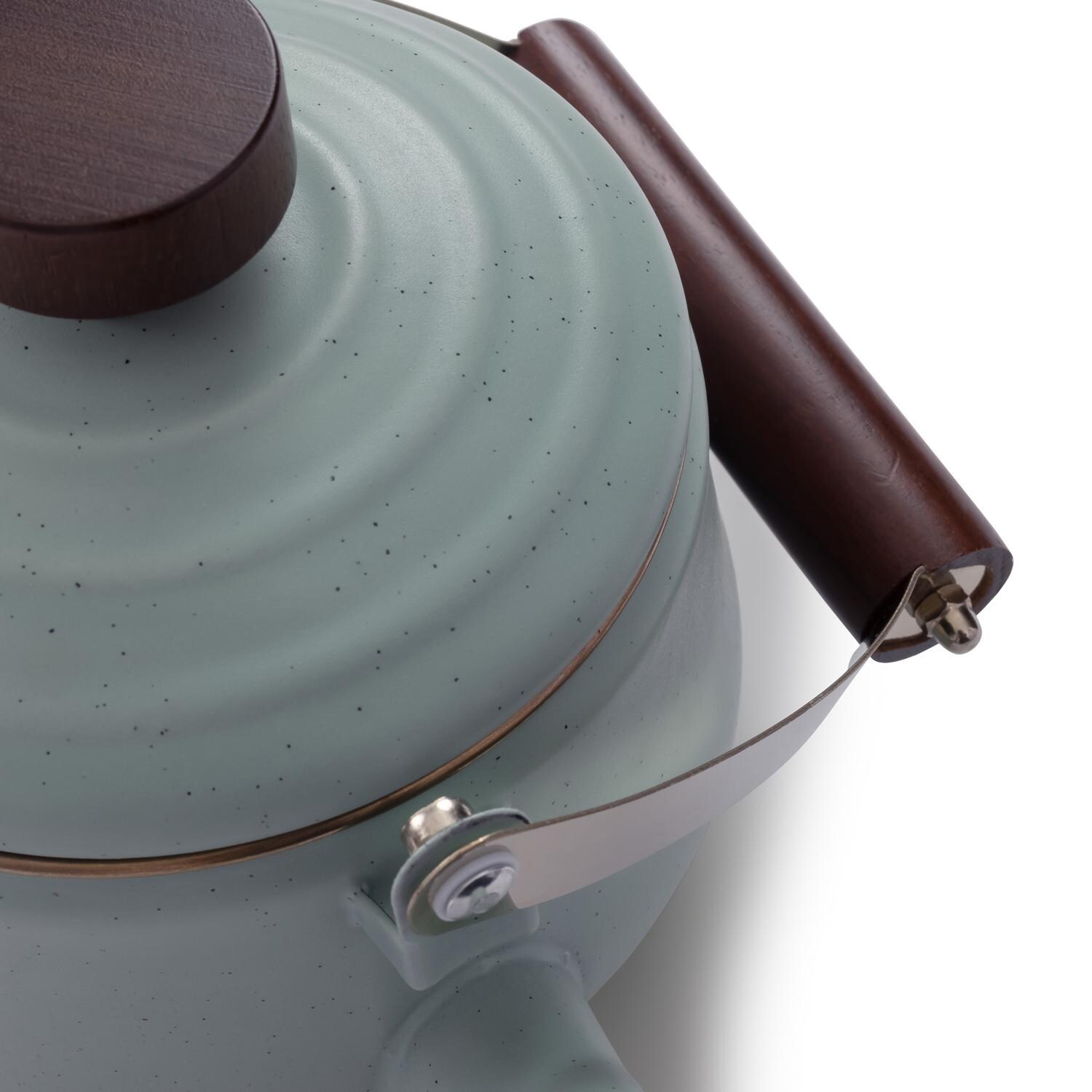 Barebones Living CKW-433 Enamel Teapot - Mint - Lid And Handle Detail thumbnail