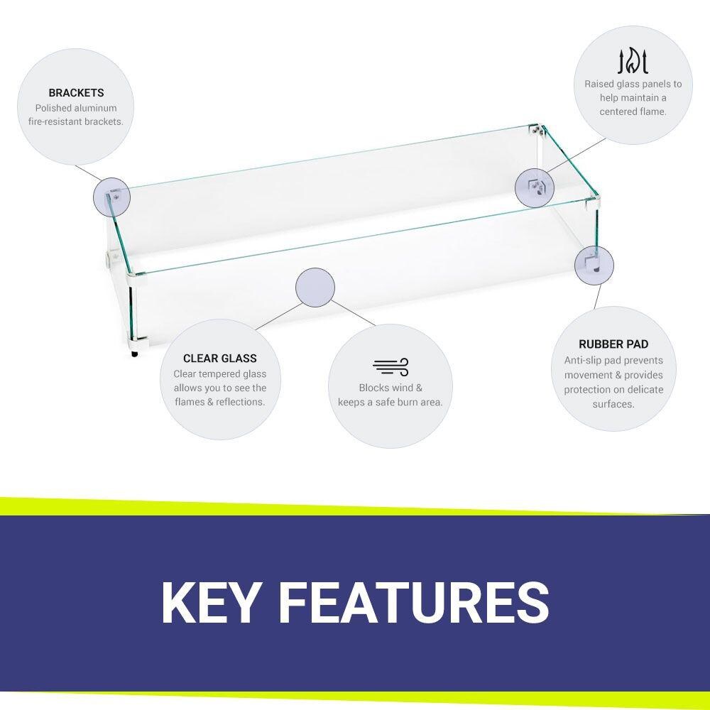 BBQGuys Signature FG-LCB-30 Polished Glass Flame Guard For 30-Inch Linear Drop-In Fire Pit Pans - Feature Bullets thumbnail