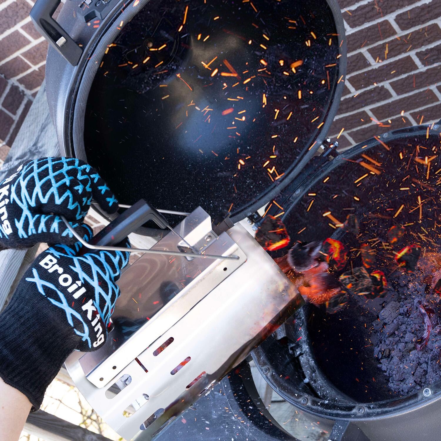 Broil King Stainless Steel Chimney Charcoal Starter - 63970 - Dumping Charcoal - Lifestyle thumbnail