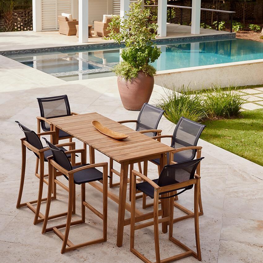 Teak + Table Capri Sling Bar Chair in Grey - Top View - Lifestyle thumbnail