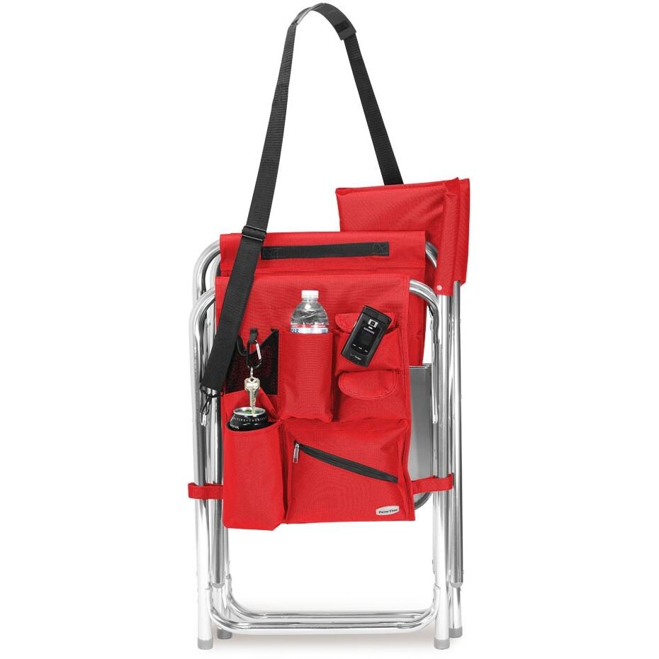Picnic Time Portable Folding Sports Chair With Side Table - Red - Folded View thumbnail