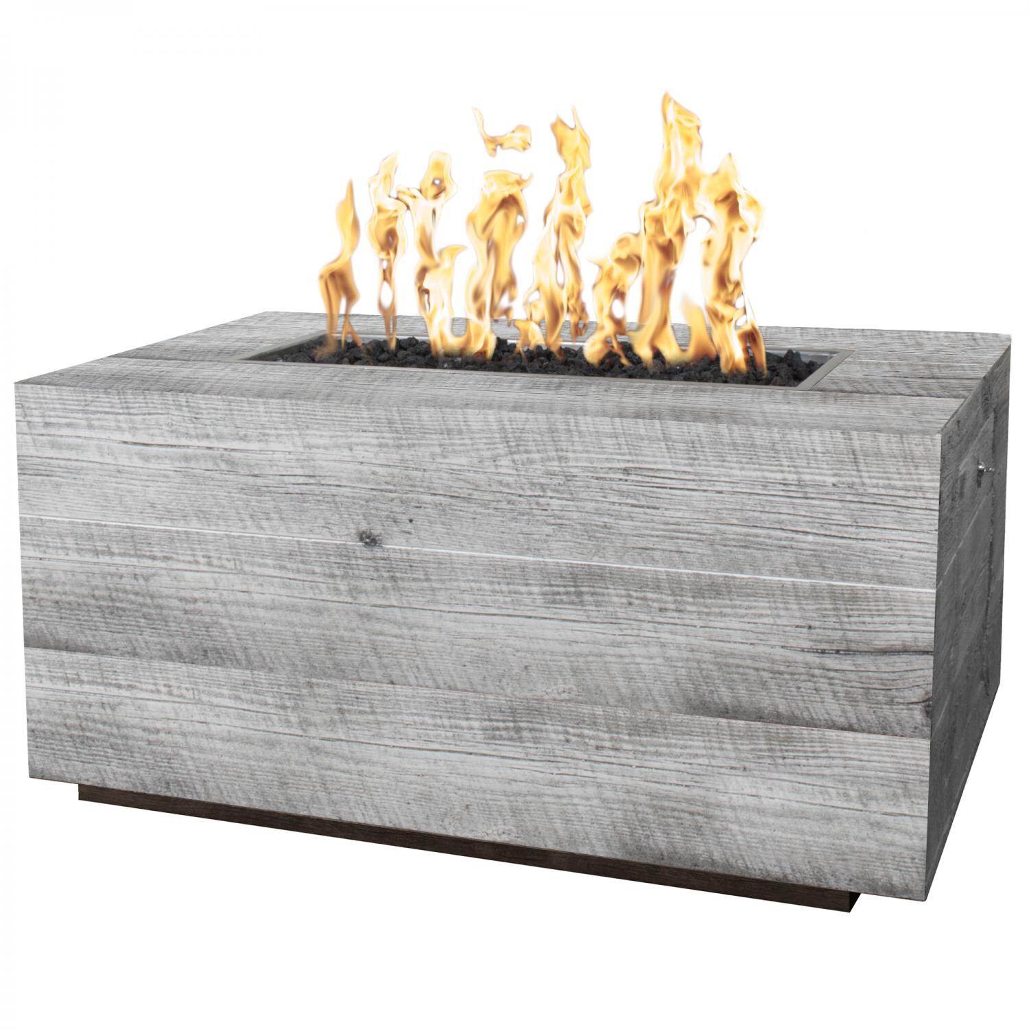 Catalina 48 Inch Rectangular GFRC Natural Gas Fire Pit w/ Glow Plug in Ivory Wood Grain by The Outdoor Plus