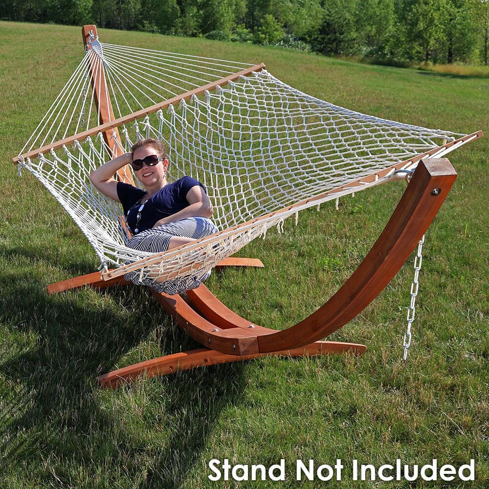 Ultimate Patio Classic Double Rope Hammock - White - In Use thumbnail