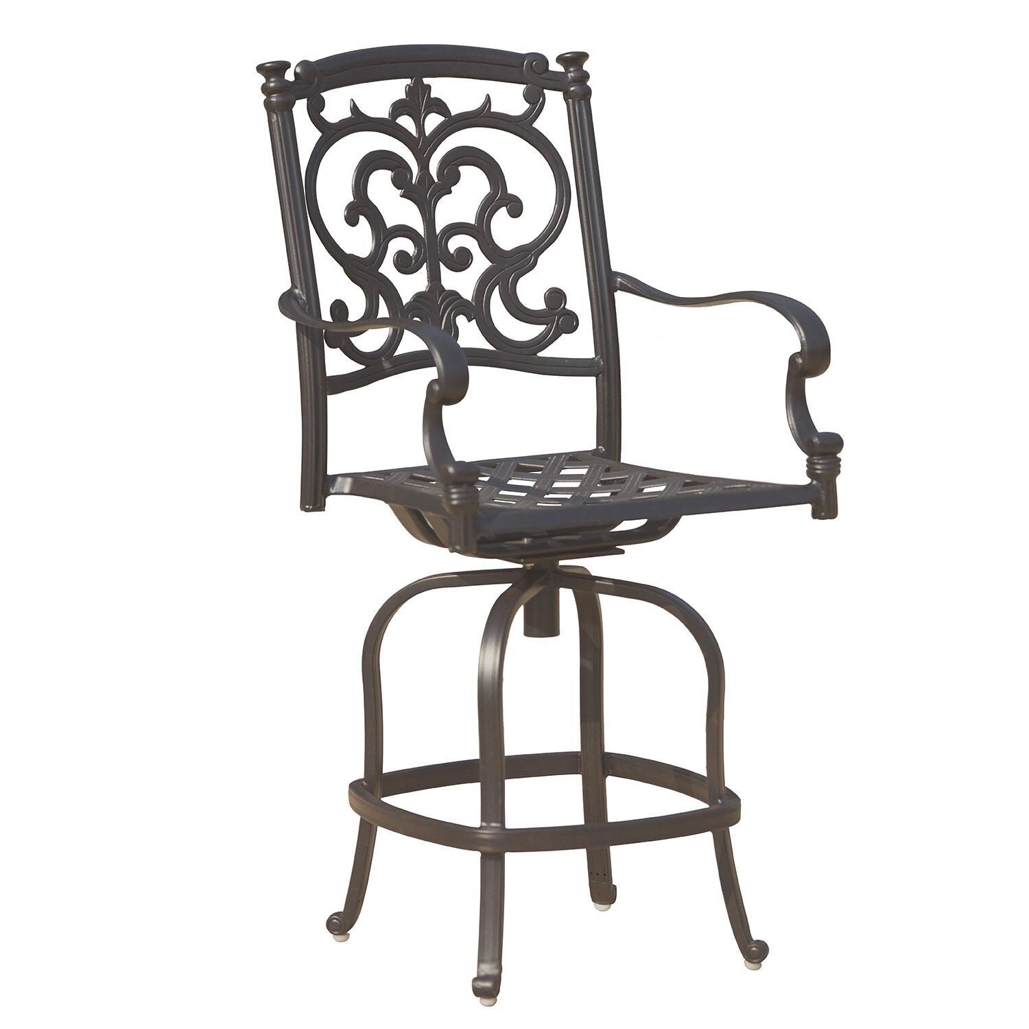 Santa Barbara 3 Pc Cast Aluminum Counter Height Bar Set w/ 30 Inch Round Series 60 Table in Antique Bronze/Beige Canvas by Darlee - Bar Stool - Without Cushion - White Background thumbnail