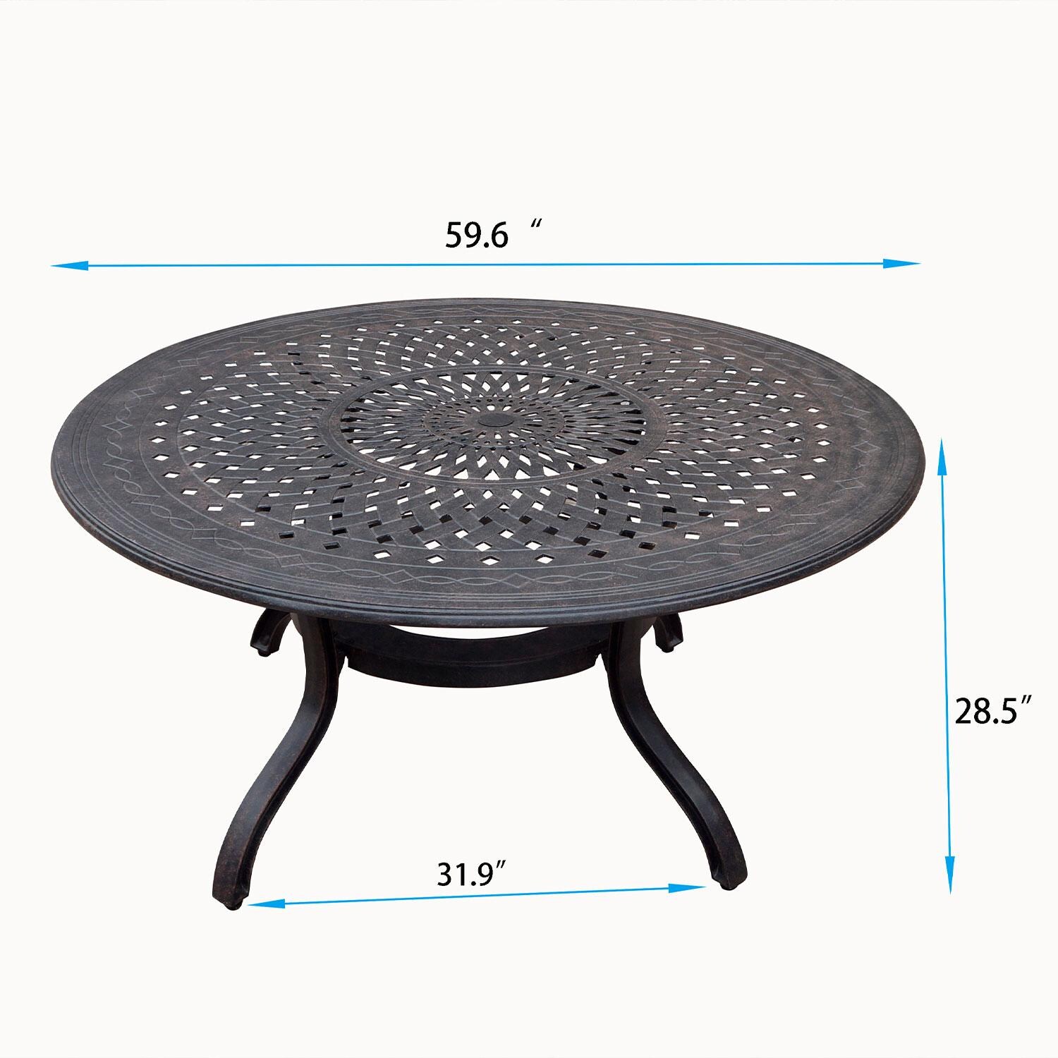 Darlee Cast Aluminum 60-in Round Dining Table - Dimensions - Dimensional thumbnail