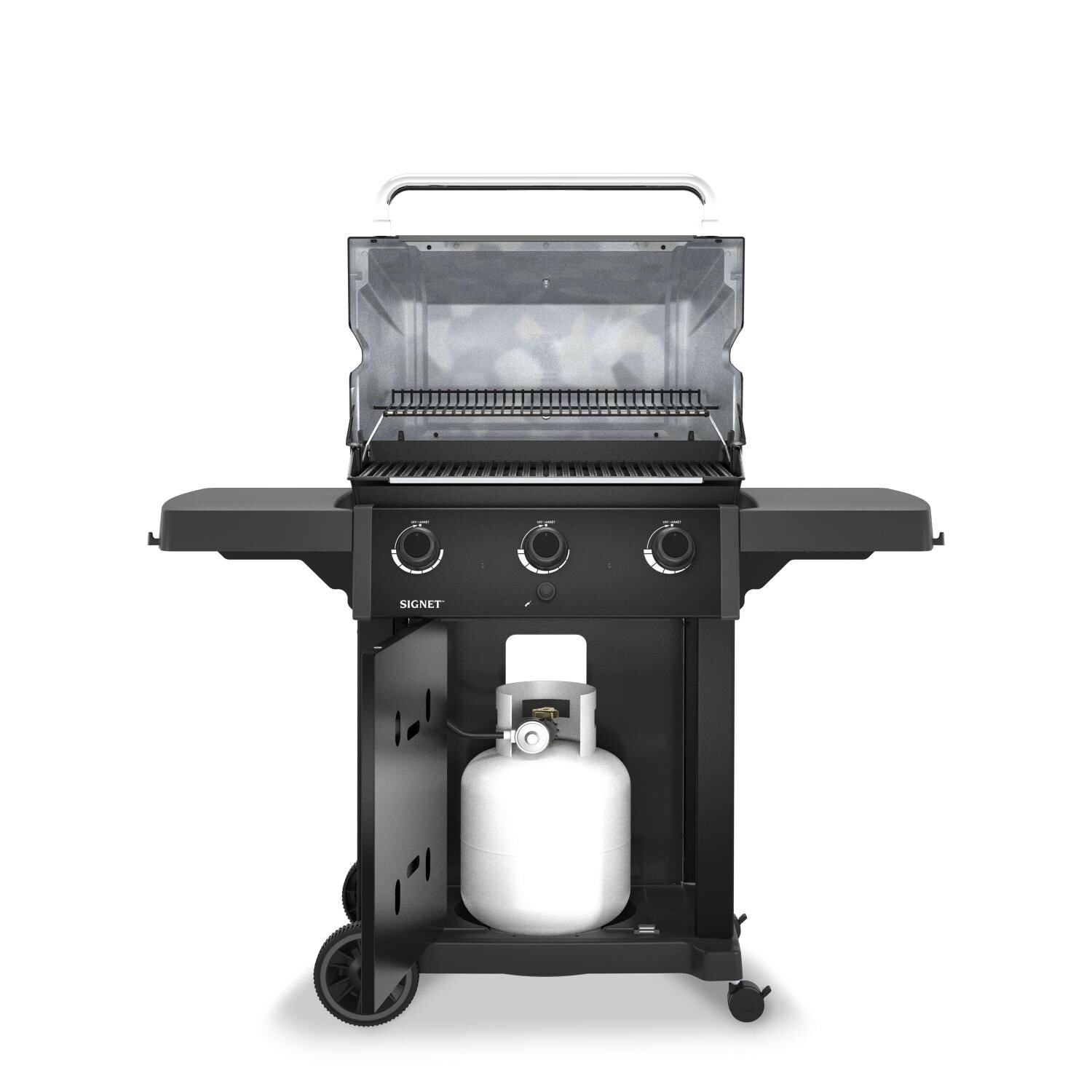 Broil King 844154 Signet 320 Shadow 3 Burner Propane Grill - Lid Up - Front View - White Background thumbnail
