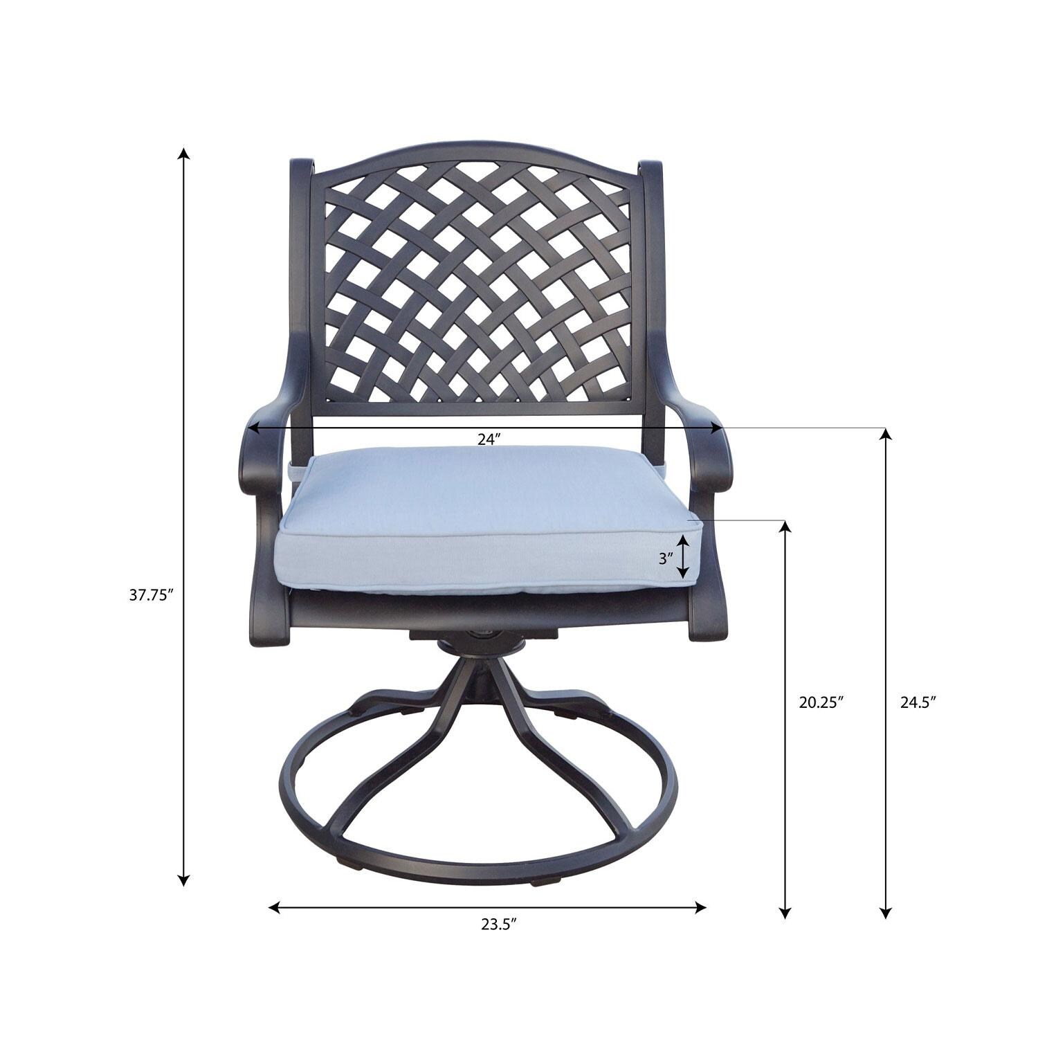Nassau Cast Aluminum 4 Pc Set Swivel Rocker Dining Chair Set in Antique Bronze/Sky Blue by Darlee - Dimensions - Dimensional thumbnail