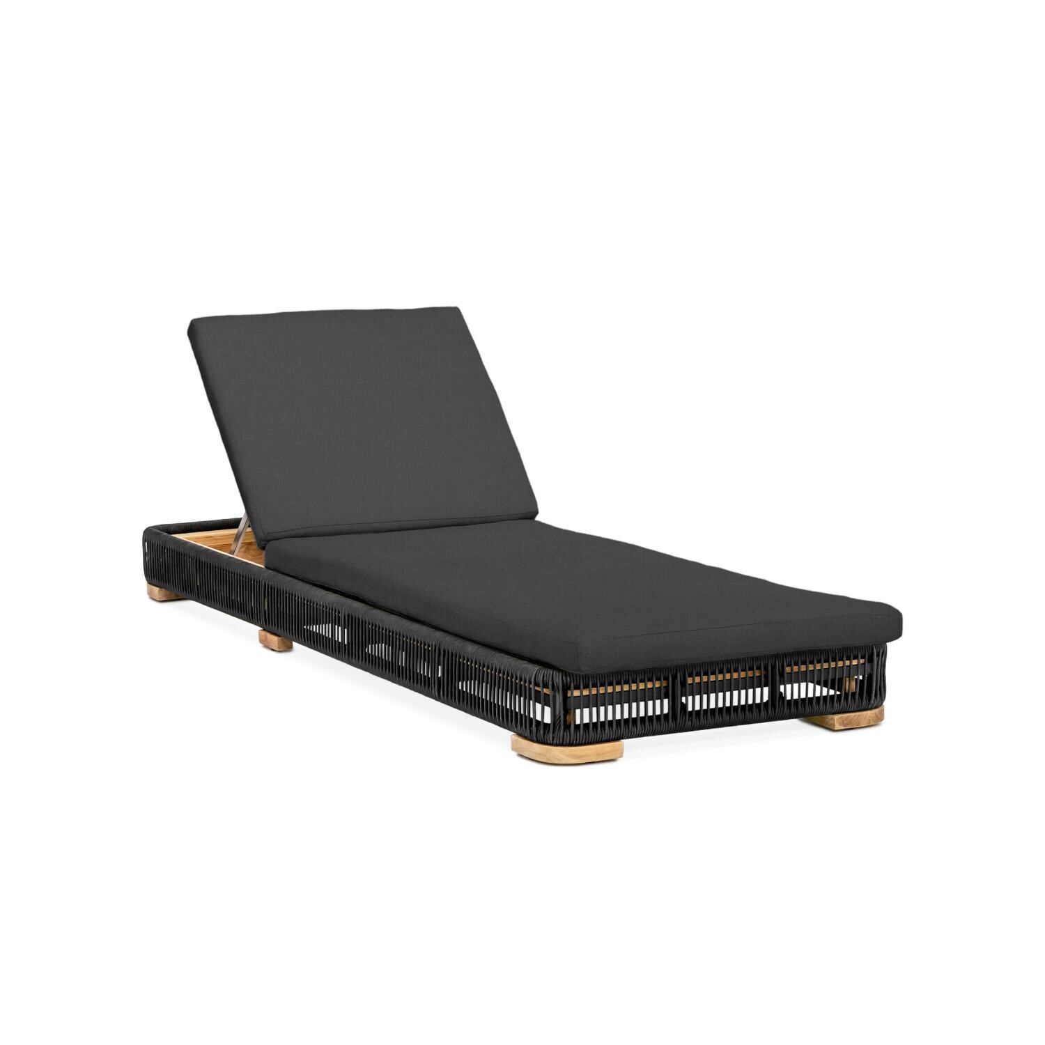 Breeze Olefin Rope & Teak Patio Chaise Lounge in Charcoal/Carbon By Teak + Table