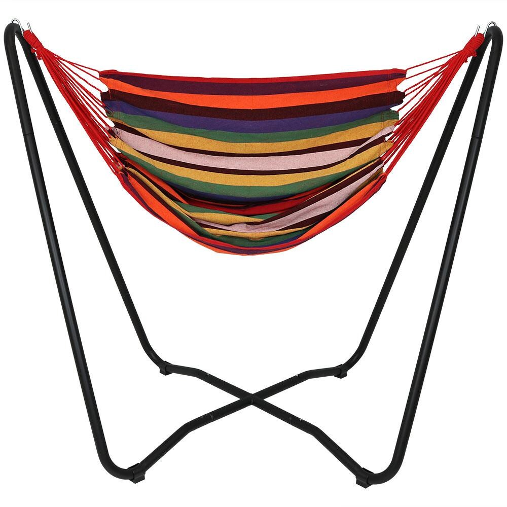 Sunnydaze Decor Hanging Hammock Chair Swing w/ 2-Point Space-Saving Stand - Sunset - HH-HCHAS-SS-Combo image