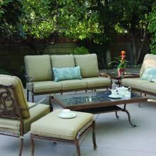 Darlee Florence 6 Piece Cast Aluminum Patio Conversation Seating Set With Granite Top Table - Mocha / Brown Granite Tile