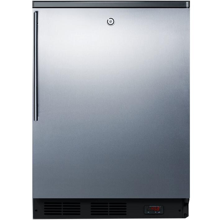 Summit 24-Inch 5.5 Cu. Ft. Commercial Rated Craft Beer Pub Cellar With Professional Handle - Stainless Steel / Black Cabinet - FF7LBLBIPUBSSHV