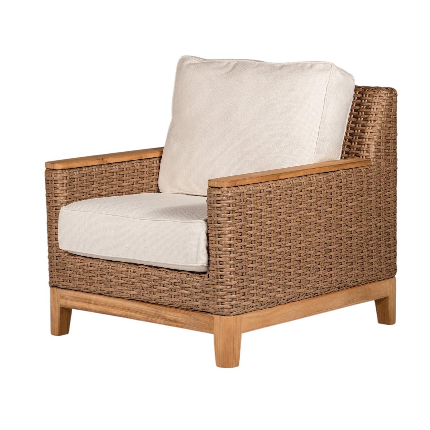 Royal Teak Collection BOCACH-H-W Boca Wicker Club Chair w/ Sunbrella Canvas Cushion in Honey/Canvas Natural - Chair - White Background thumbnail