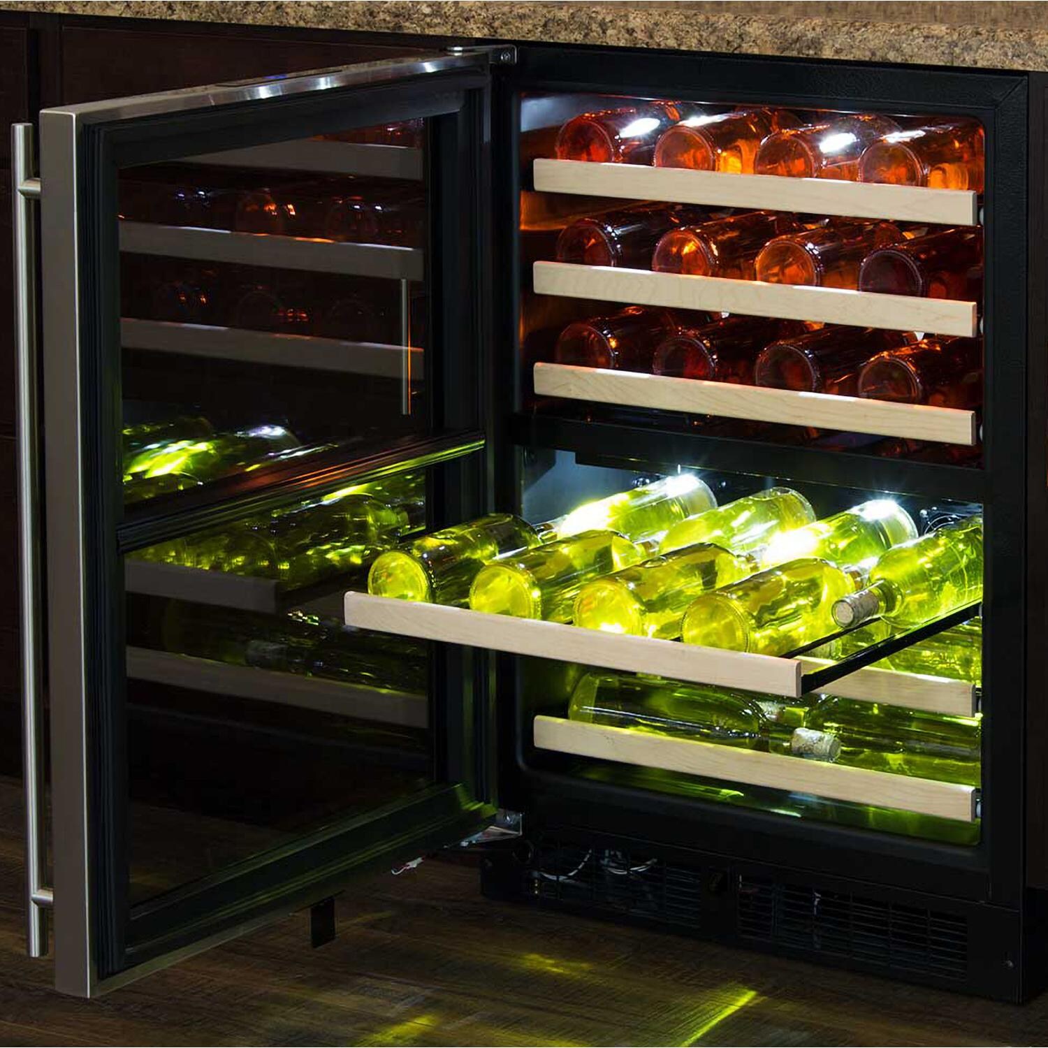 Marvel High Efficiency 40 Bottle Left Hinge Dual Zone Wine Cellar - Three-Quarter Extension Roller-Glide Wine Racks thumbnail