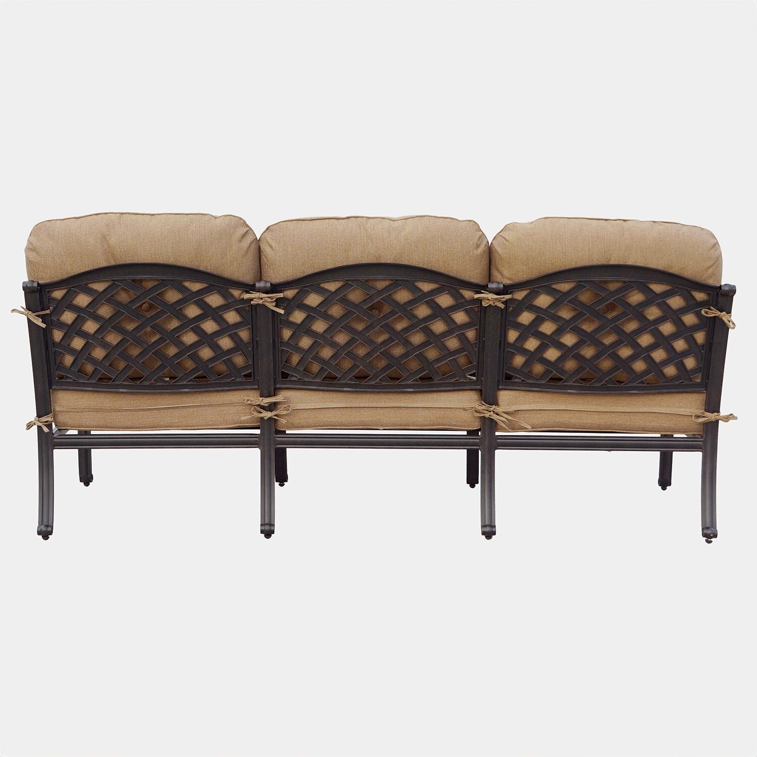 Darlee Nassau 4-Piece Patio Sofa Conversation Set (with 2 Swivel Rocker Club Chairs) with Cushions and 21 X 42 Inch Rectangular Coffee Table - Sofa Back - White Background thumbnail