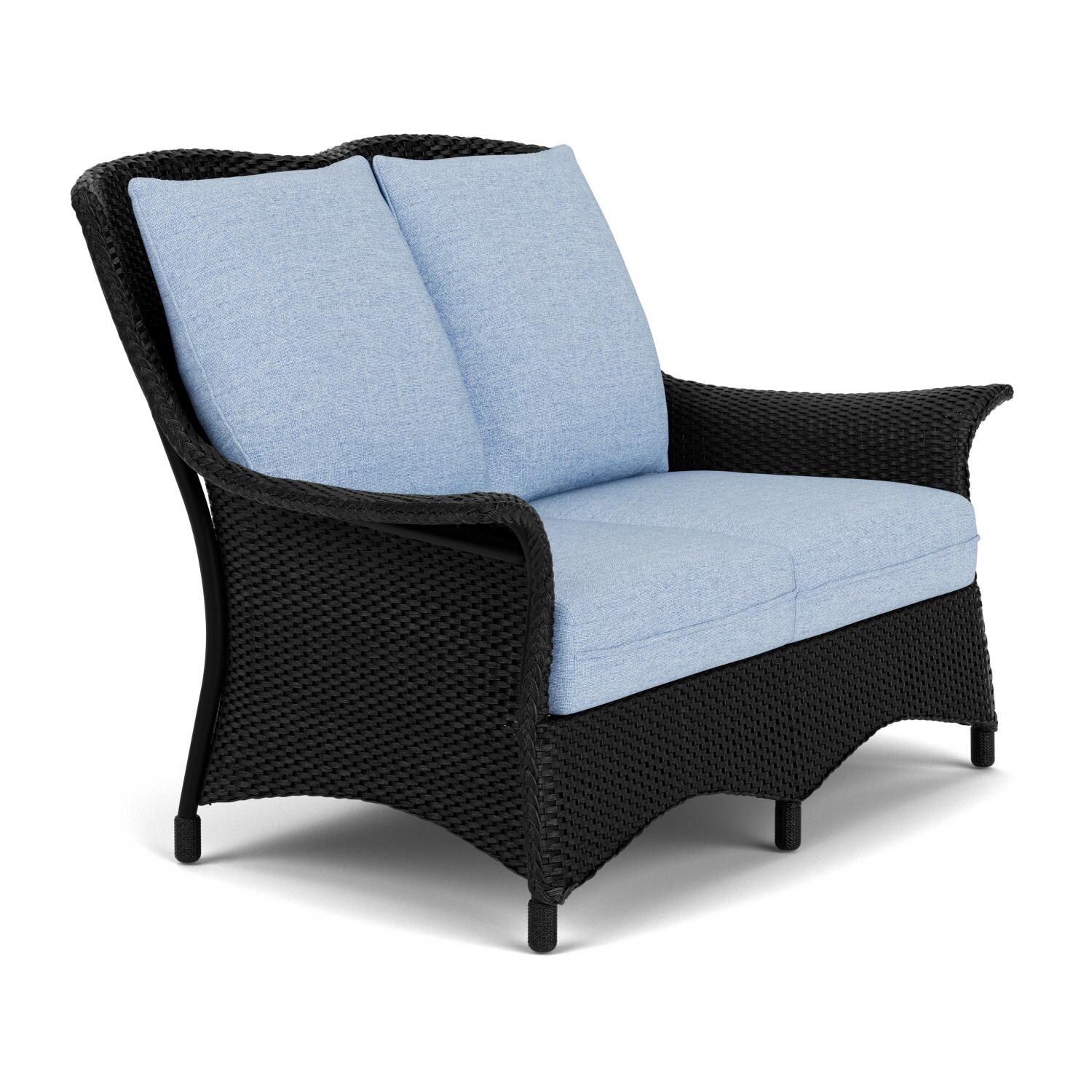 Lloyd Flanders Mandalay Loveseat in Ebony Finish with Demo Skyway fabric - Angled thumbnail