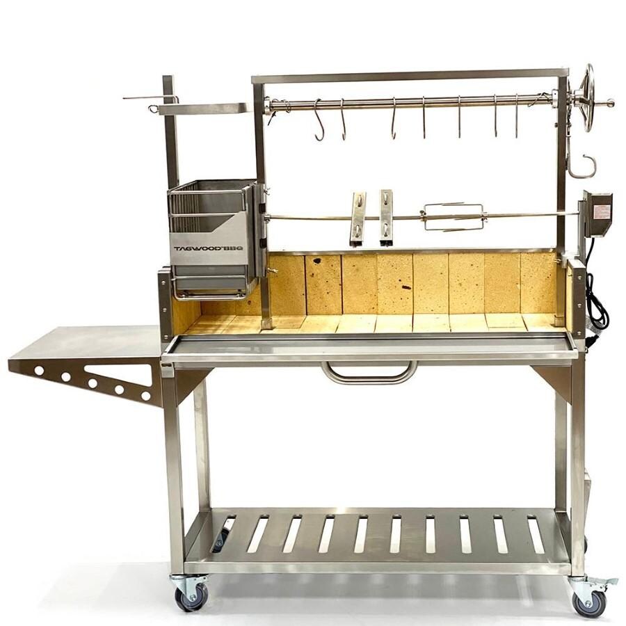 Tagwood BBQ BBQ50SS Stainless Steel Rotisserie Kit - Shown in Grill Without Main Grate - White Background thumbnail