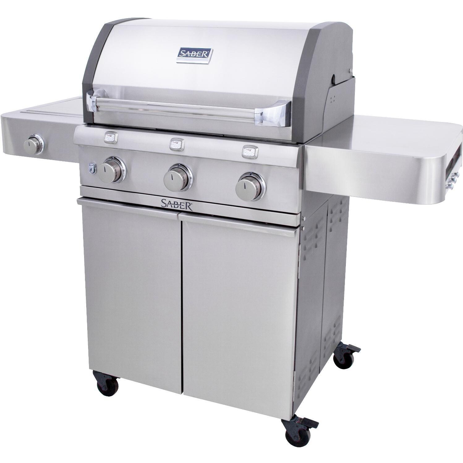 Saber 500 3-Burner Propane Infrared Cast Grill With Stainless Insert On Cart - Left Facing thumbnail