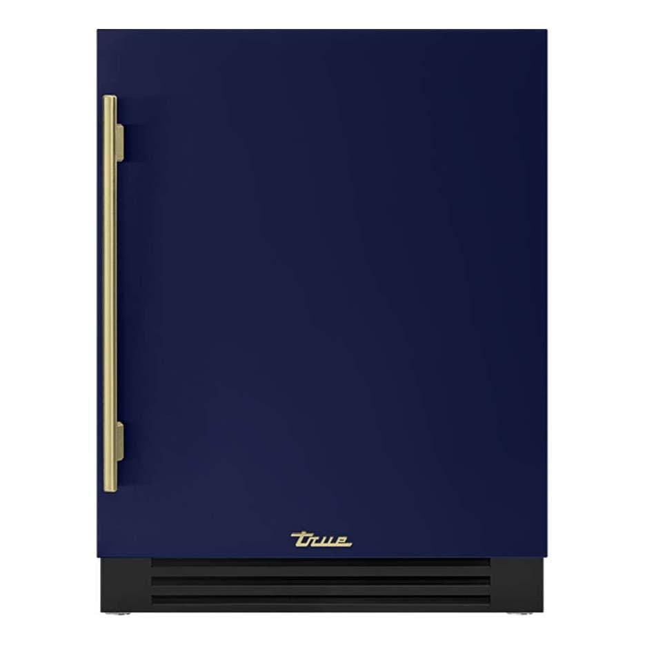 True TUWADA-24-RS-A~078-H01 ADA Height 24 Inch 40 Bottle Right Hinge Outdoor Wine Cabinet - Cobalt w/ Brass Handle - White Background thumbnail