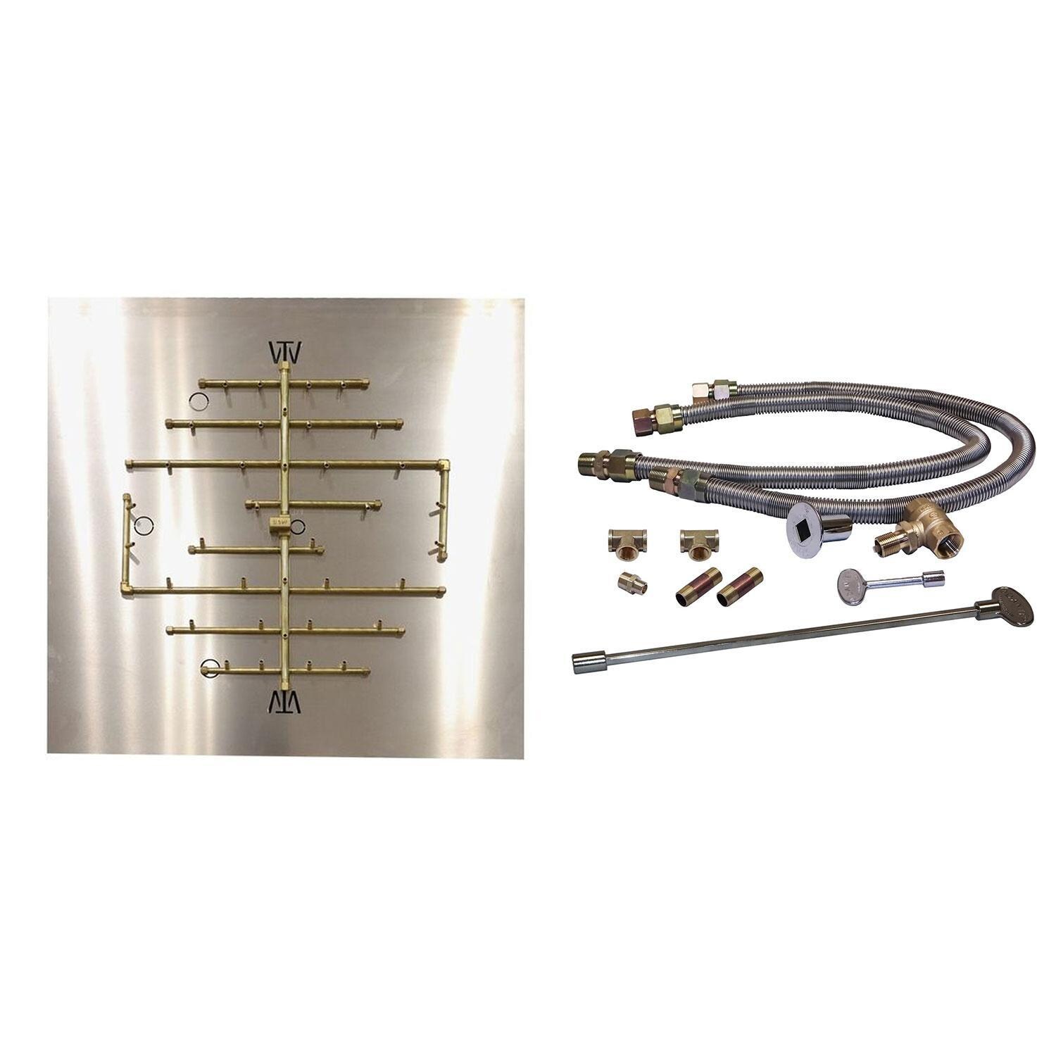 Warming Trends 29 1/2 X 28 1/2 CROSSFIRE Brass Natural Gas/Propane Burner w/ 48-in Square Plate & Double Flex Line Kit