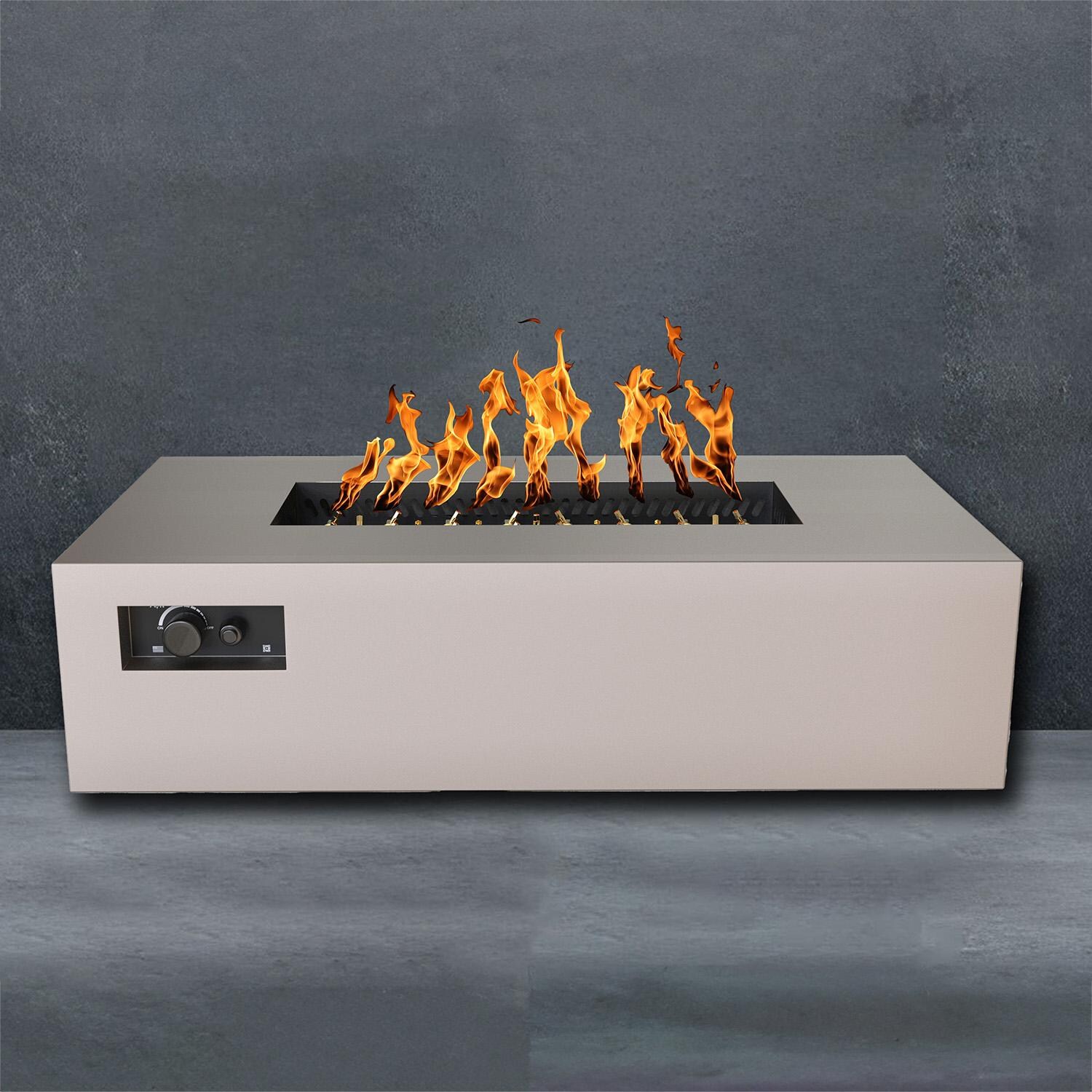 AON 60 x 34 Inch Rectangular Powder Coated Steel Propane Fire Pit Table W/ Mercury Ignition in Sand Pebble By Warming Trends - Fire - Detail thumbnail