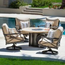 Laguna 5 Piece Aluminum Patio Fire Pit Conversation Set With Swivel Rockers By Coyote Outdoor Furniture image