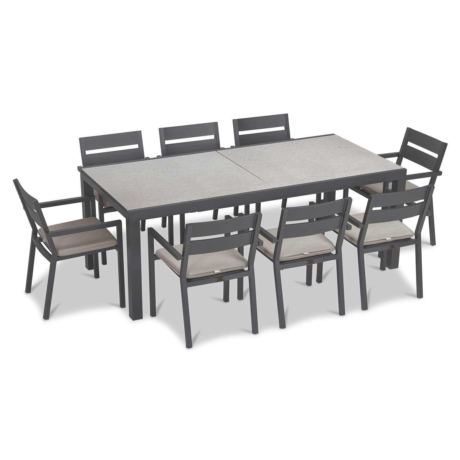 Calm Bay 9 Pc Extendable Dining Set in Slate/Concrete/Cast Silver by Lakeview - White Background thumbnail
