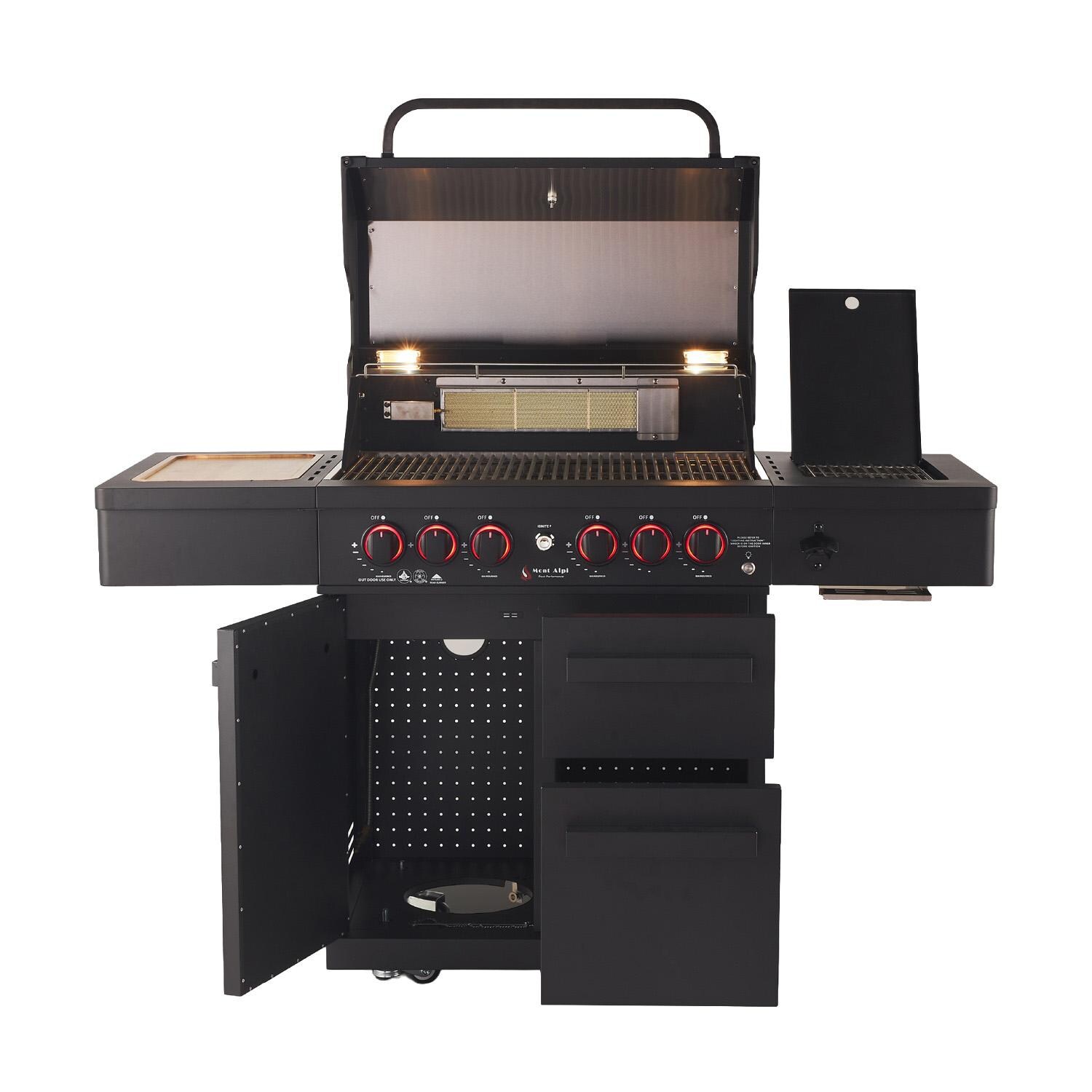 Mont Alpi MA-988 Performance Black Series 4 Burner Propane Grill - Open - White Background thumbnail