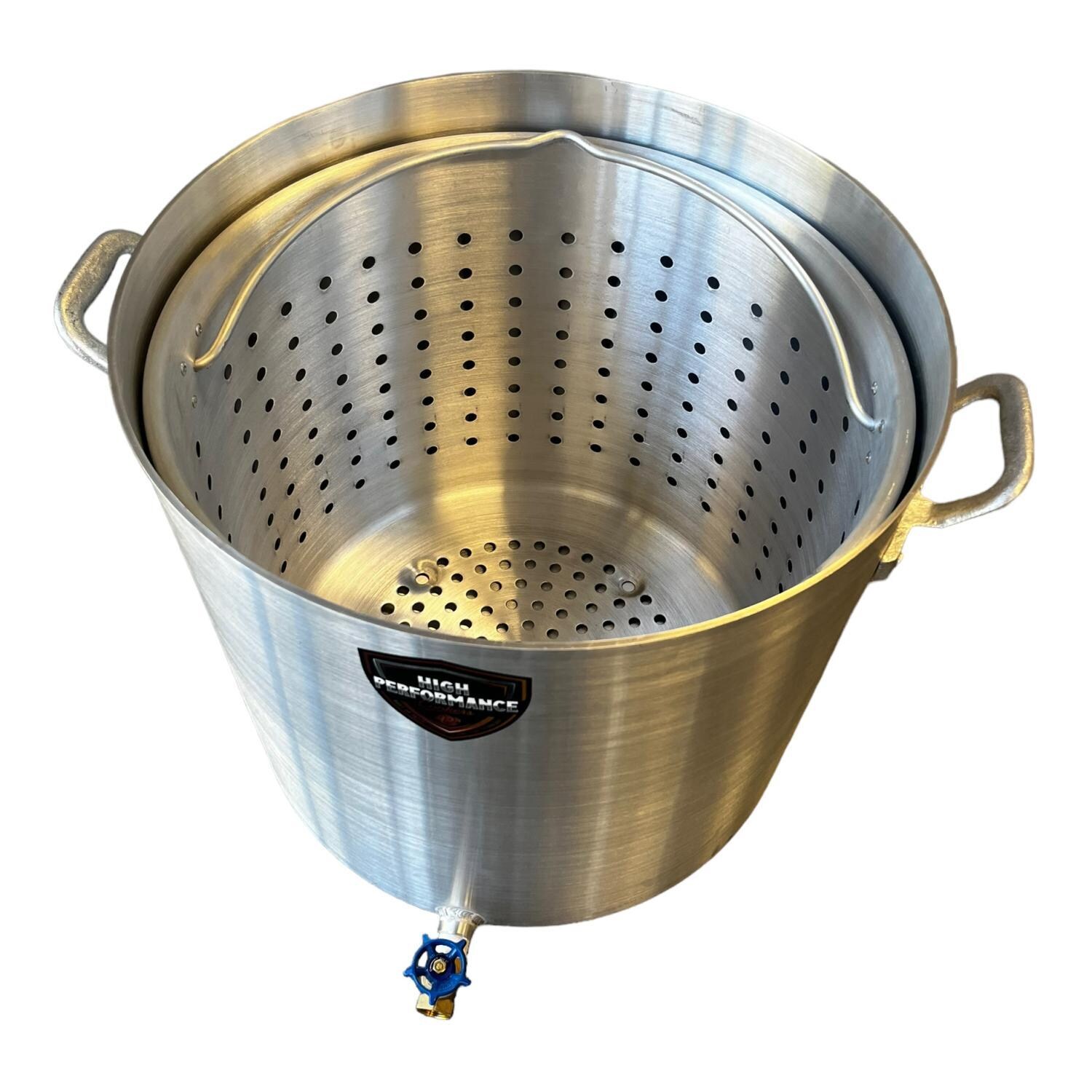 High Performance Cookers PW120-BTJ-VLV075 120 Quart Powered Seafood/Crawfish Cooker - Nonpowered Top View - White Background thumbnail