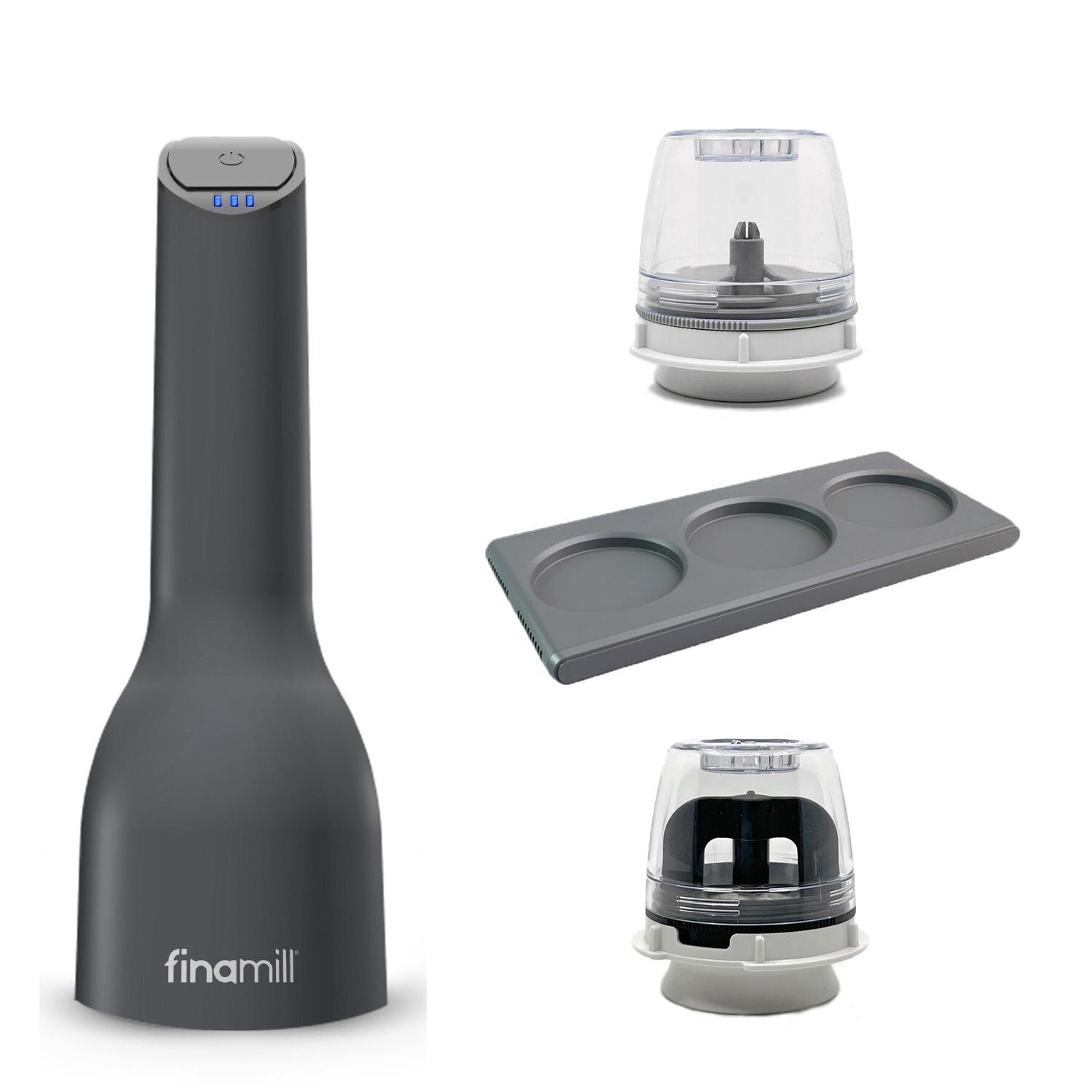 FinaMill Rechargeable Spice Grinder MAX Pack W/ 2 Trays, 3 MAX Pods & 3 Spice Pods - Midnight Black