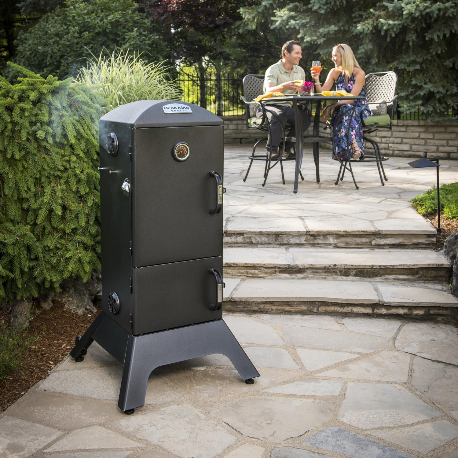 Broil King 28-Inch Smoke Vertical Charcoal Smoker - In Use