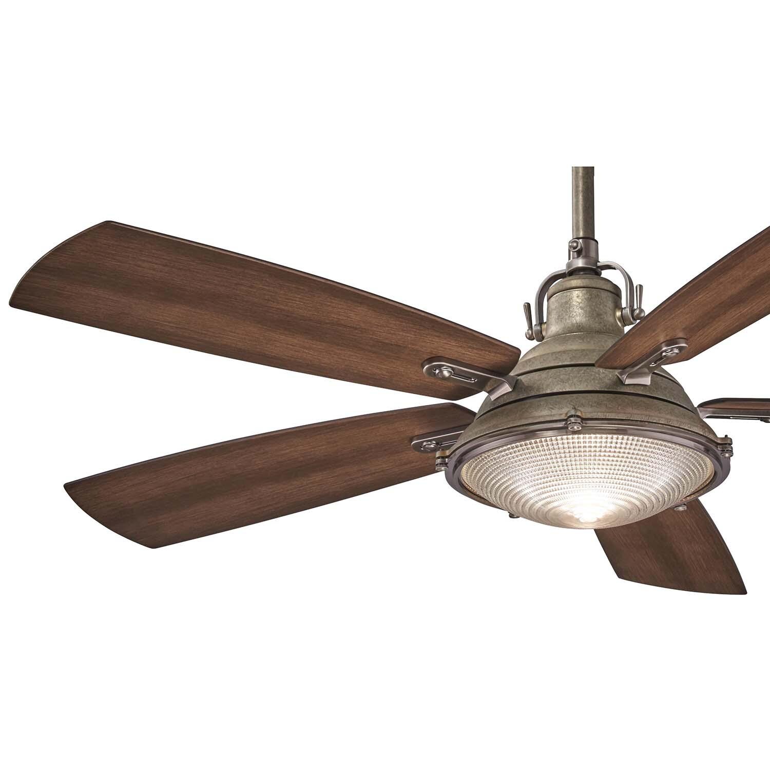 Minka-Aire F681L-WA/PW Groton 56-Inch 5-Blade LED Ceiling Fan in Weathered Aluminum & Pewter Finish w/ Dark Pine Blades & Clear Fresnel Lens - Blades thumbnail