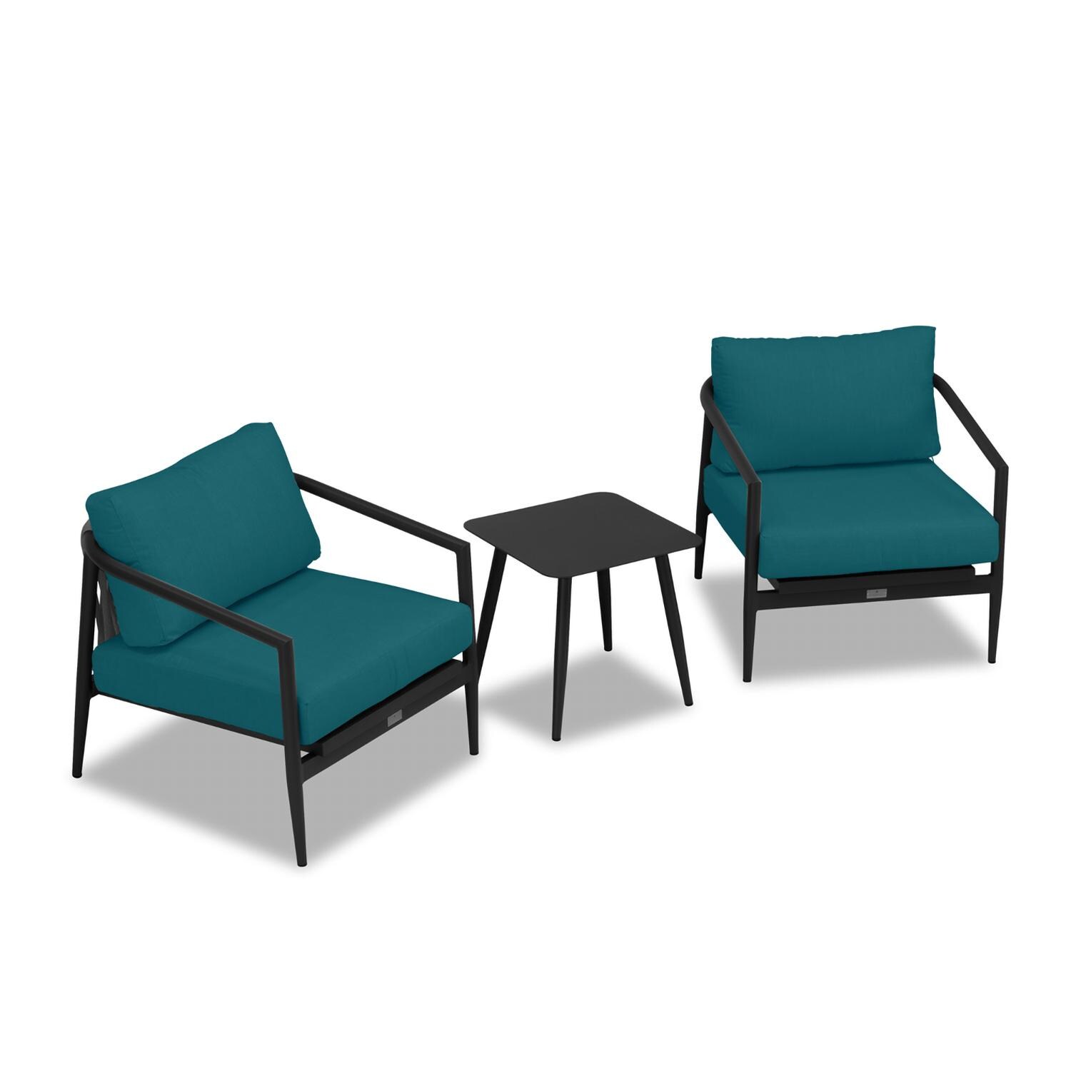 Lakeview Midnight Cove 3 Pc Aluminum Club Chair Seating Set in Black/Carbon/Spectrum Peacock - Top - White Background thumbnail