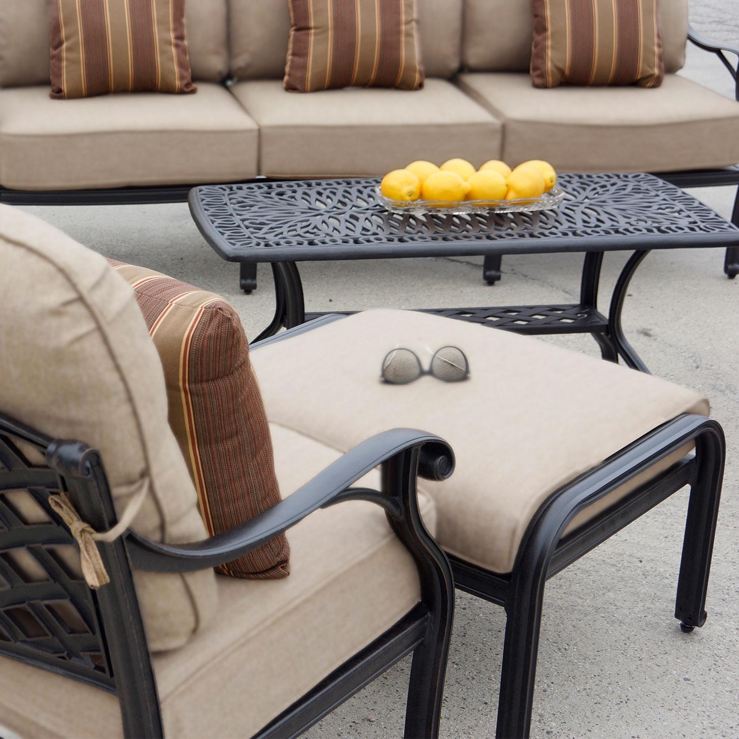 Darlee DL603-11-2 Nassau 2 Piece Cast Aluminum Patio Ottoman Set W/ Beige Canvas Cushions - Lifestyle thumbnail