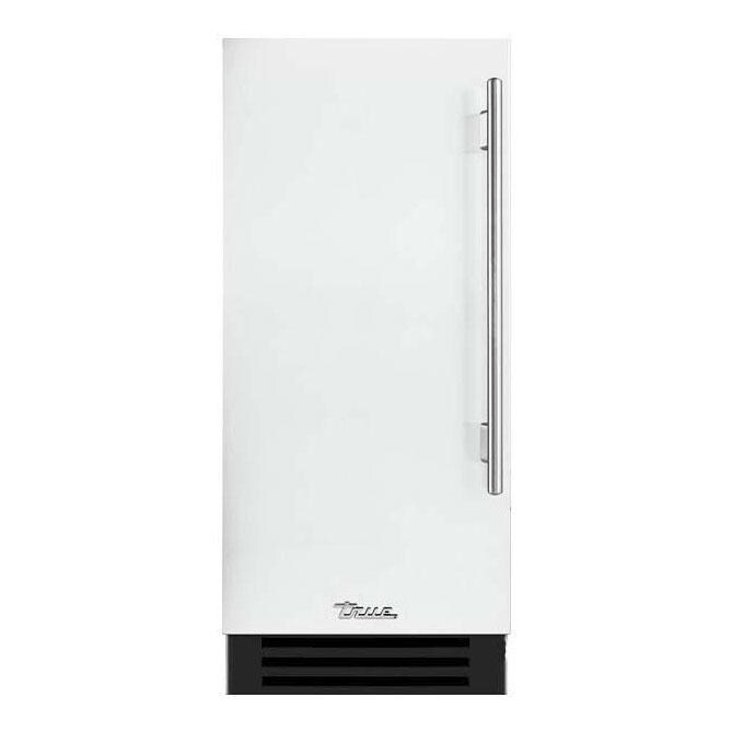 True TUI-15-L-OP-D~DSK-030-H04 15-Inch 85 Lb. Left Hinge Outdoor Ice Maker - Matte White w/ Stainless Steel Handle - Display - White Background thumbnail