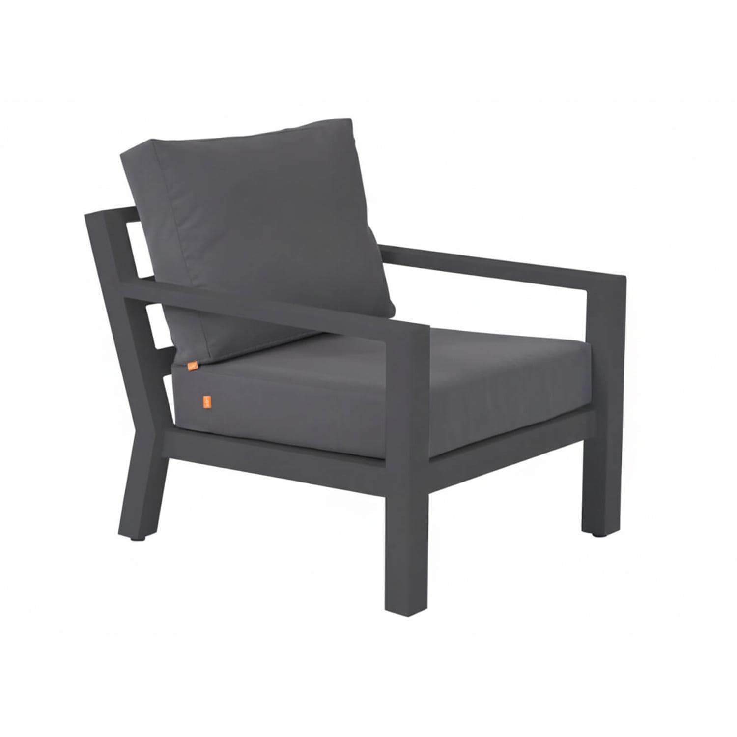 Timber 4 Pc Aluminum Seating Set in Lava / Natte Charcoal - Chair Angled - White Background thumbnail