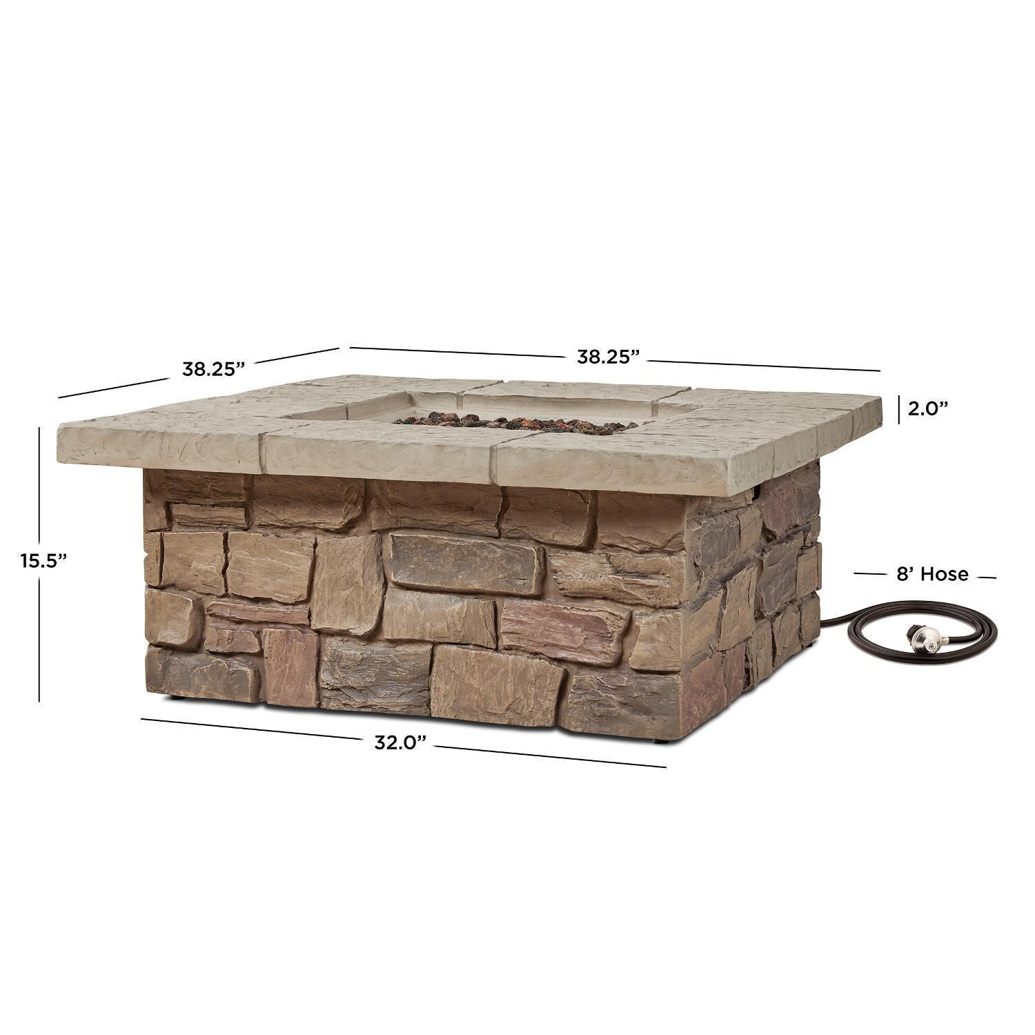 Lakeview Outdoor Designs Baywood SC-C11811LP-BF Square Fire Table with Faux Stone Finish - Dimensional thumbnail