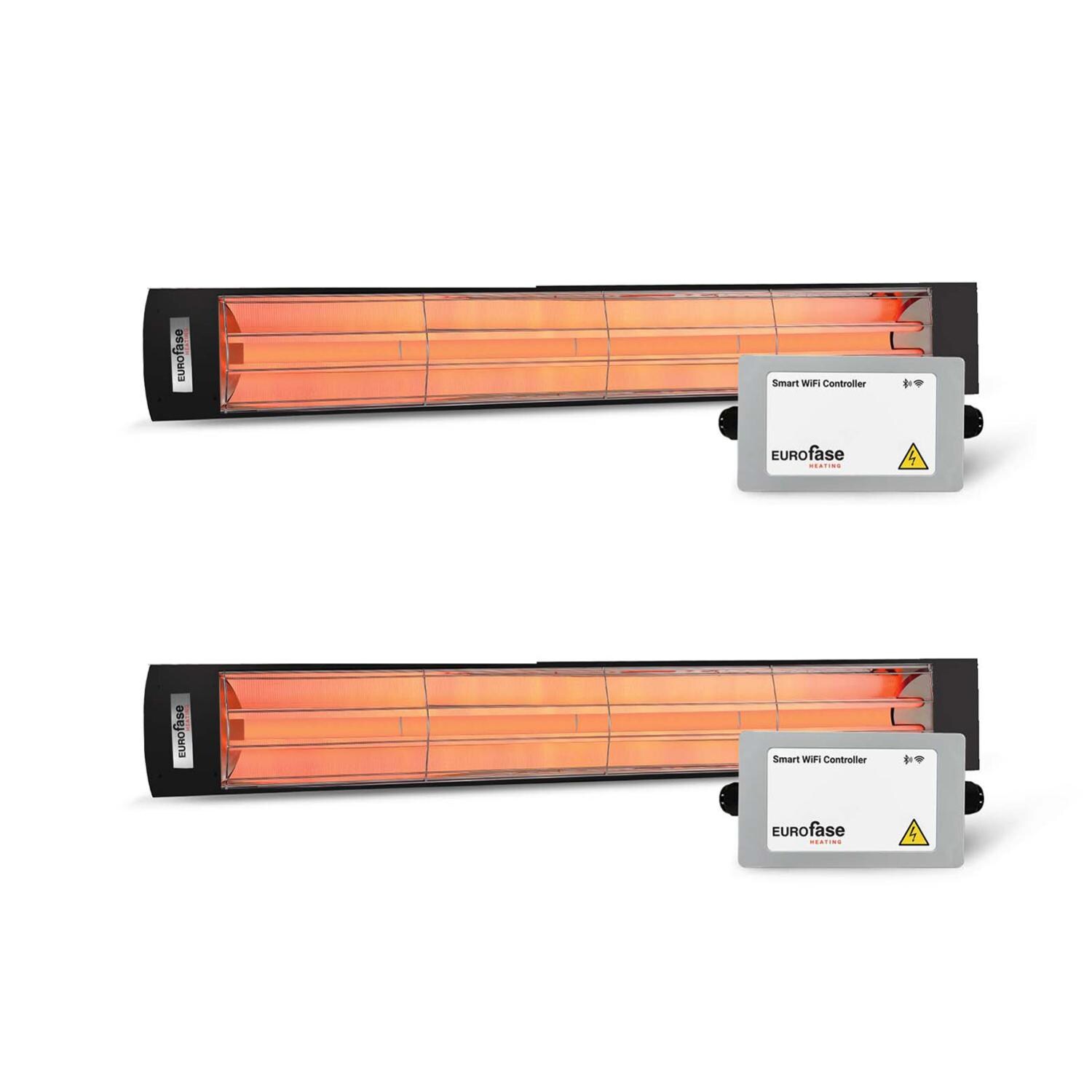 Eurofase 4 Pc 61-in 6000W Dual Element Electric Infrared Patio Heater Bundle w/ 2 Heaters & 2 Smart Controls - 240V - Black - White Background thumbnail