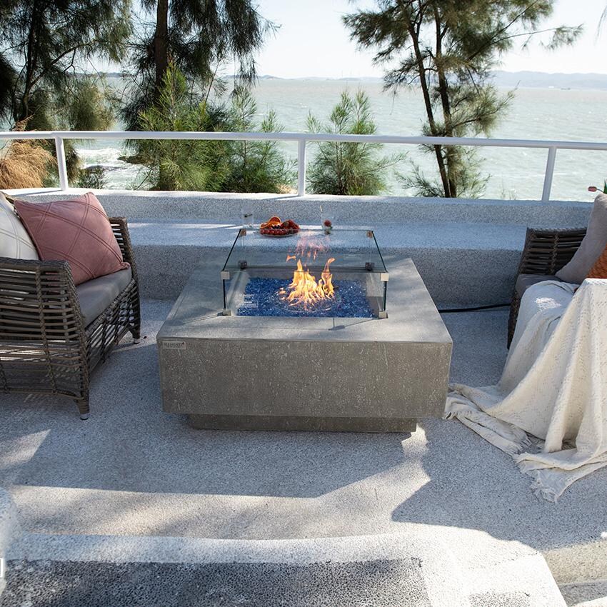 Victoria 40 Inch Square Concrete Natural Gas Fire Pit in Gray by Elementi
