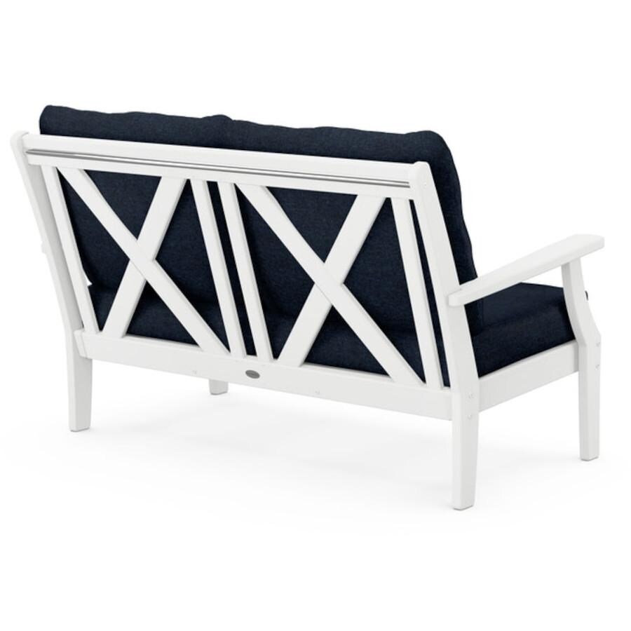 POLYWOOD Braxton Deep Seating Settee in White / Marine Indigo Rear View thumbnail