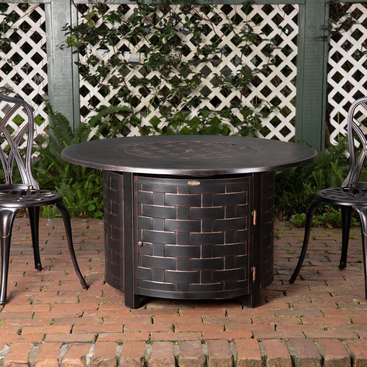 Ultimate Patio Magnolia Way 50,000 BTU Propane Round Fire Pit Table - Woven Cast Aluminum - Lifestyle thumbnail