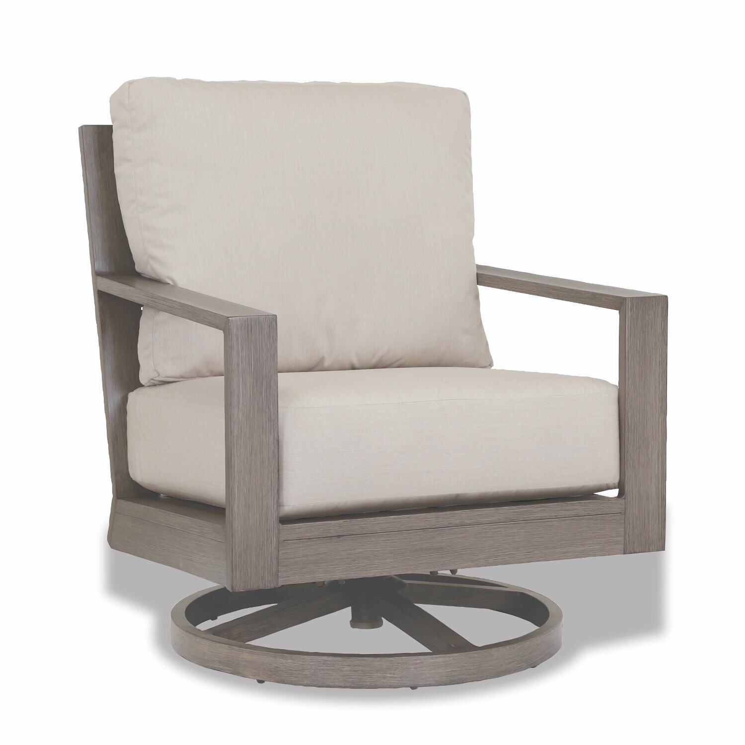 Laguna Aluminum Swivel Rocker Club Chair in Driftwood/Canvas Flax by Sunset West