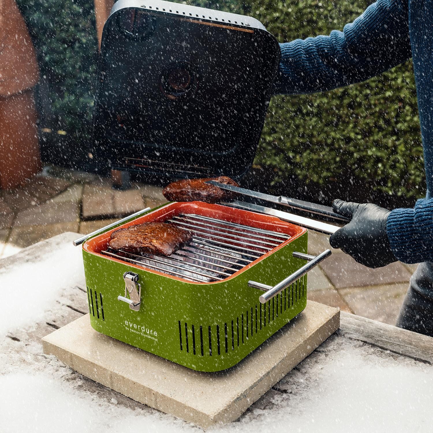 Everdure HBCUBEKUS Khaki CUBE 17 Inch Portable Charcoal Grill Only - White Background thumbnail