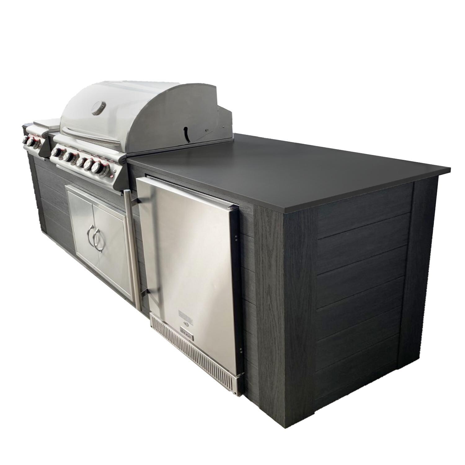 Pro-Fit 8-Foot Outdoor Kitchen Island W/ BLZ-4LTE2-LP Blaze Premium LTE 32-Inch Propane Gas Grill, Double Side Burner & Refrigerator - Onyx / Grigio Piombo Satin - Right Side thumbnail