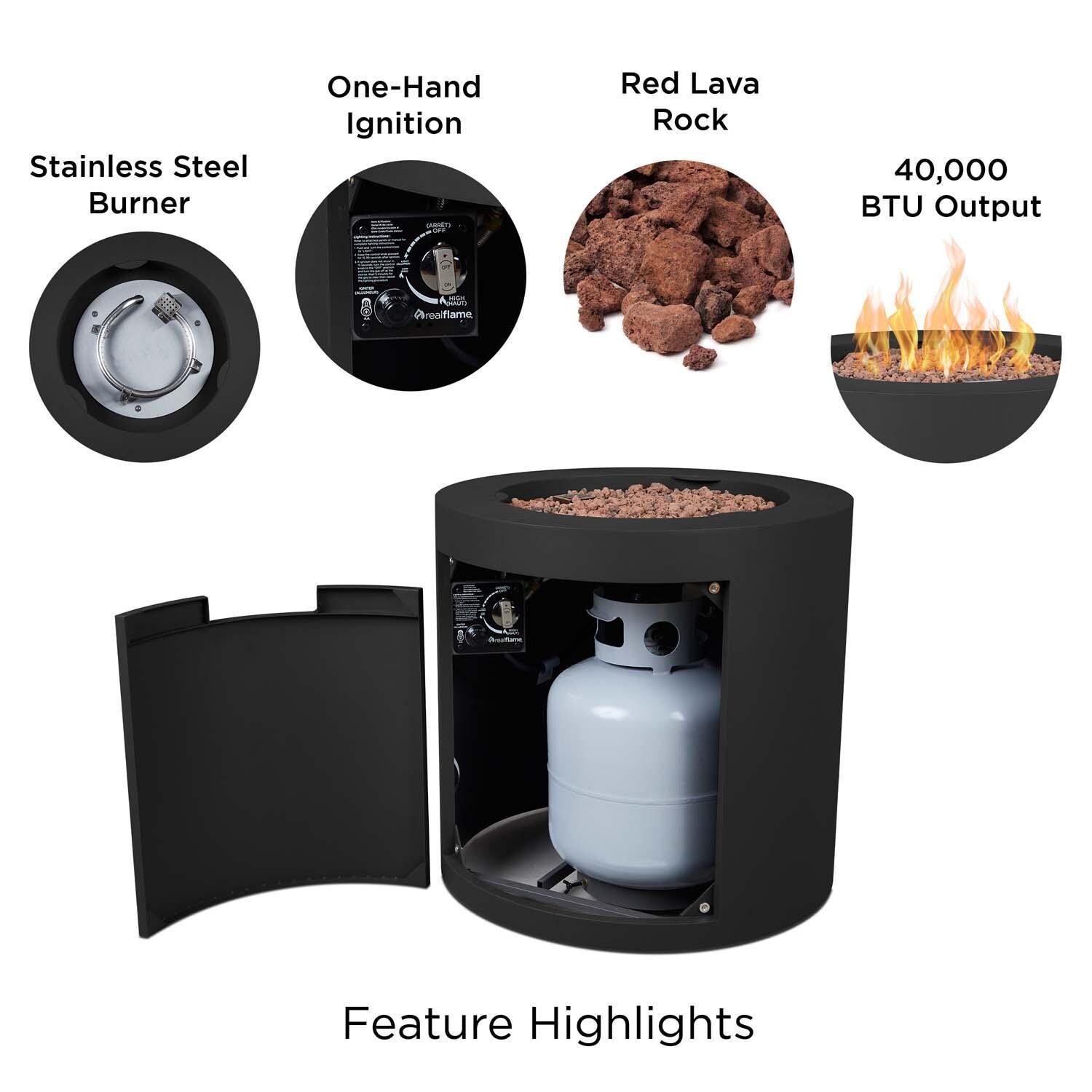 Elysian 3 Pc Powder Coated Steel 24 Inch Round Fire Pit in Black by Lakeview - Features - White Background thumbnail