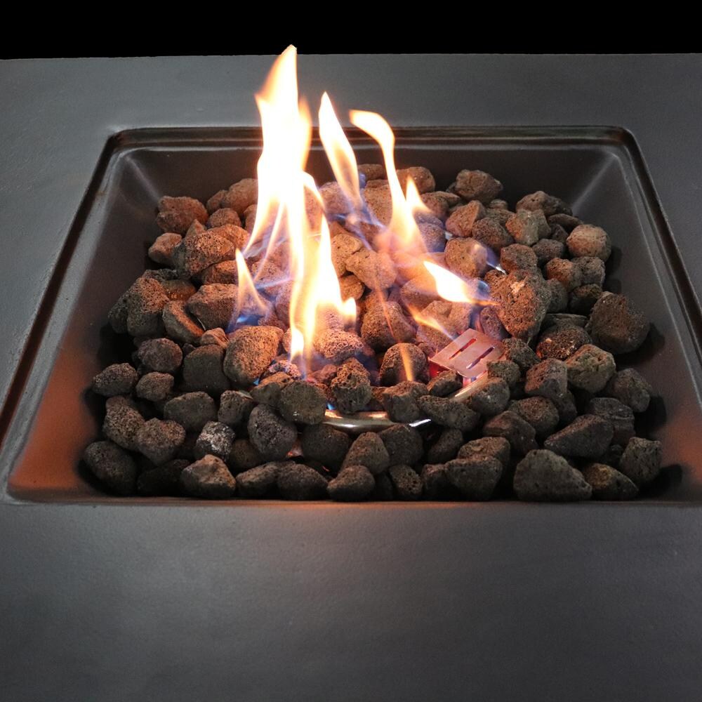 Ultimate Patio Currier Bay 30 Inch Square Concrete Propane Fire Pit Table in Dark Gray - Flames - Detail thumbnail