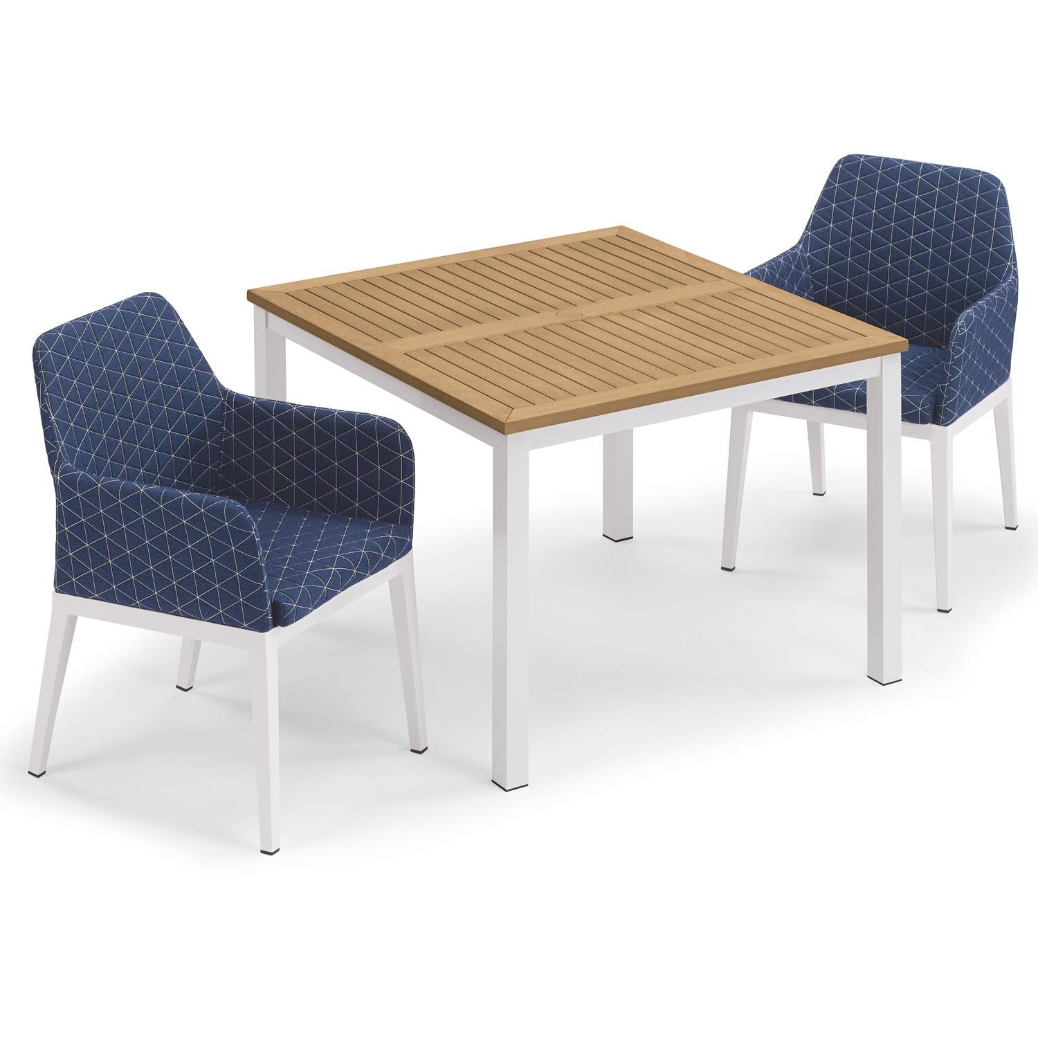 Oxford Garden Oland Aluminum Dining Chair in Chalk/Quilted Spectrum Indigo - In Dining Set thumbnail