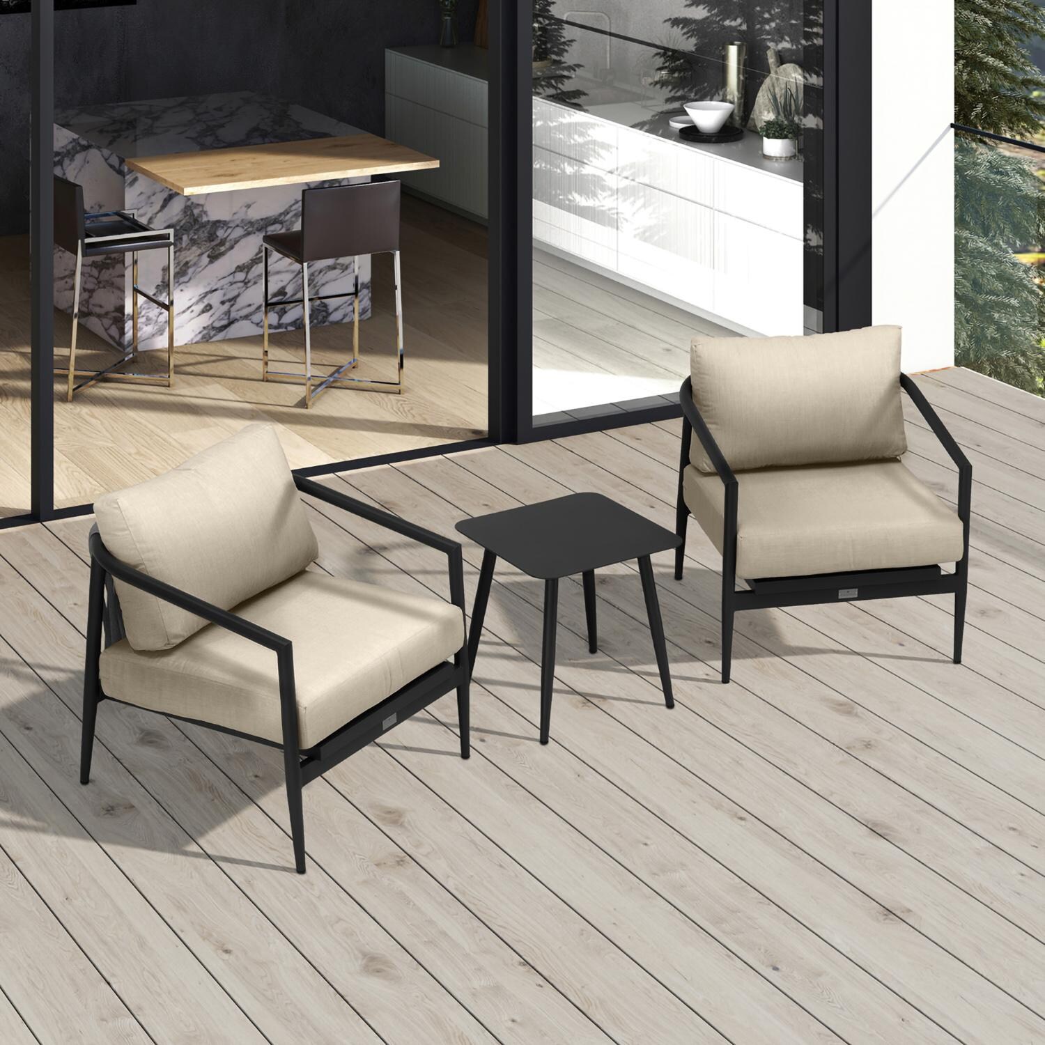 Lakeview Midnight Cove 3 Pc Aluminum Club Chair Seating Set in Black/Carbon/Canvas Flax - Top - Lifestyle thumbnail